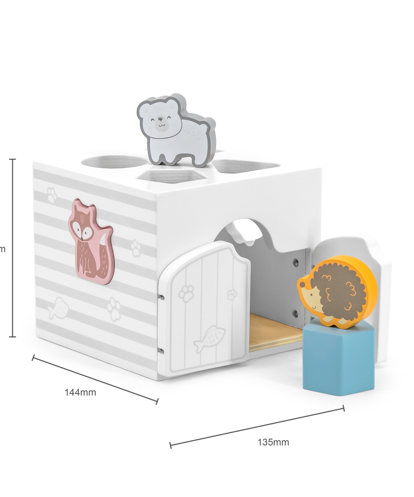 PolarB Shape Sorter with Music Blocks, 7 Wooden Pieces Including Animal Shapes, Mirror, and Sound Blocks, Educational Toy for Toddlers 18 Months+