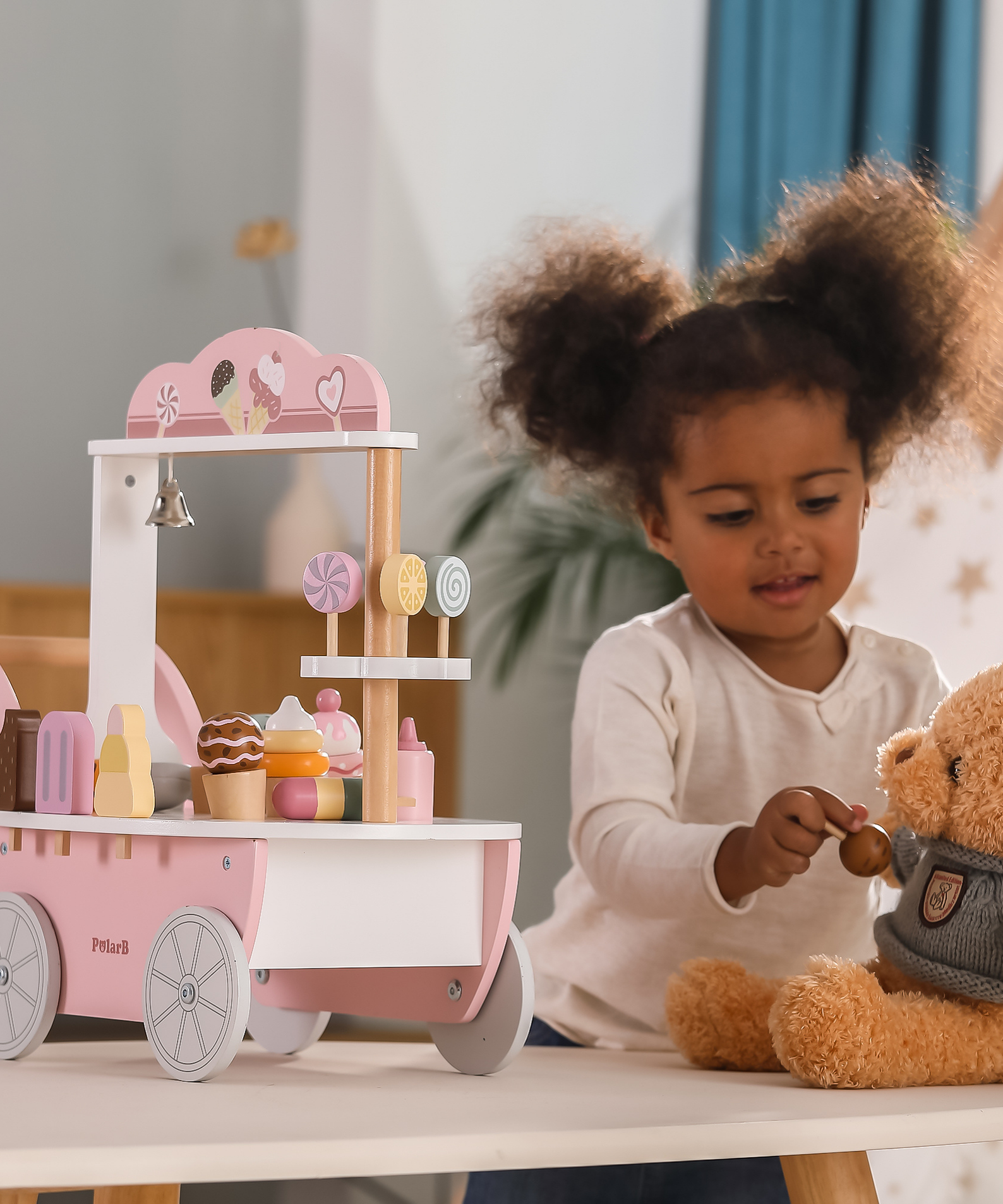 PolarB Wooden Mini Ice Cream Shop Toy for Ages 3 and Up  Roleplay Set to Develop Creativity, Imagination, and Social Skills