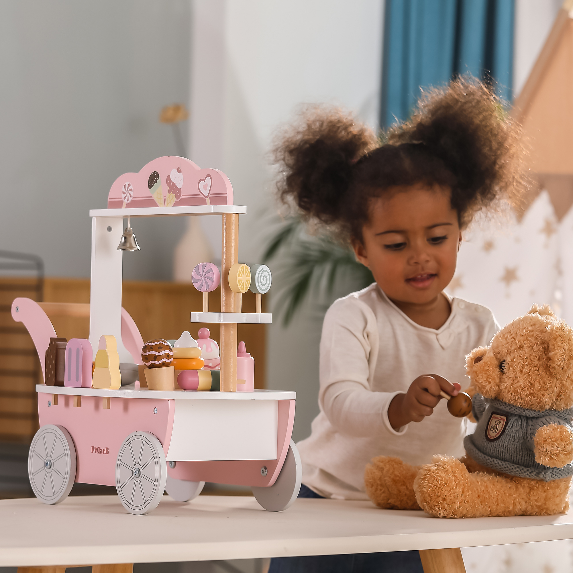 PolarB Wooden Mini Ice Cream Shop Toy for Ages 3 and Up  Roleplay Set to Develop Creativity, Imagination, and Social Skills