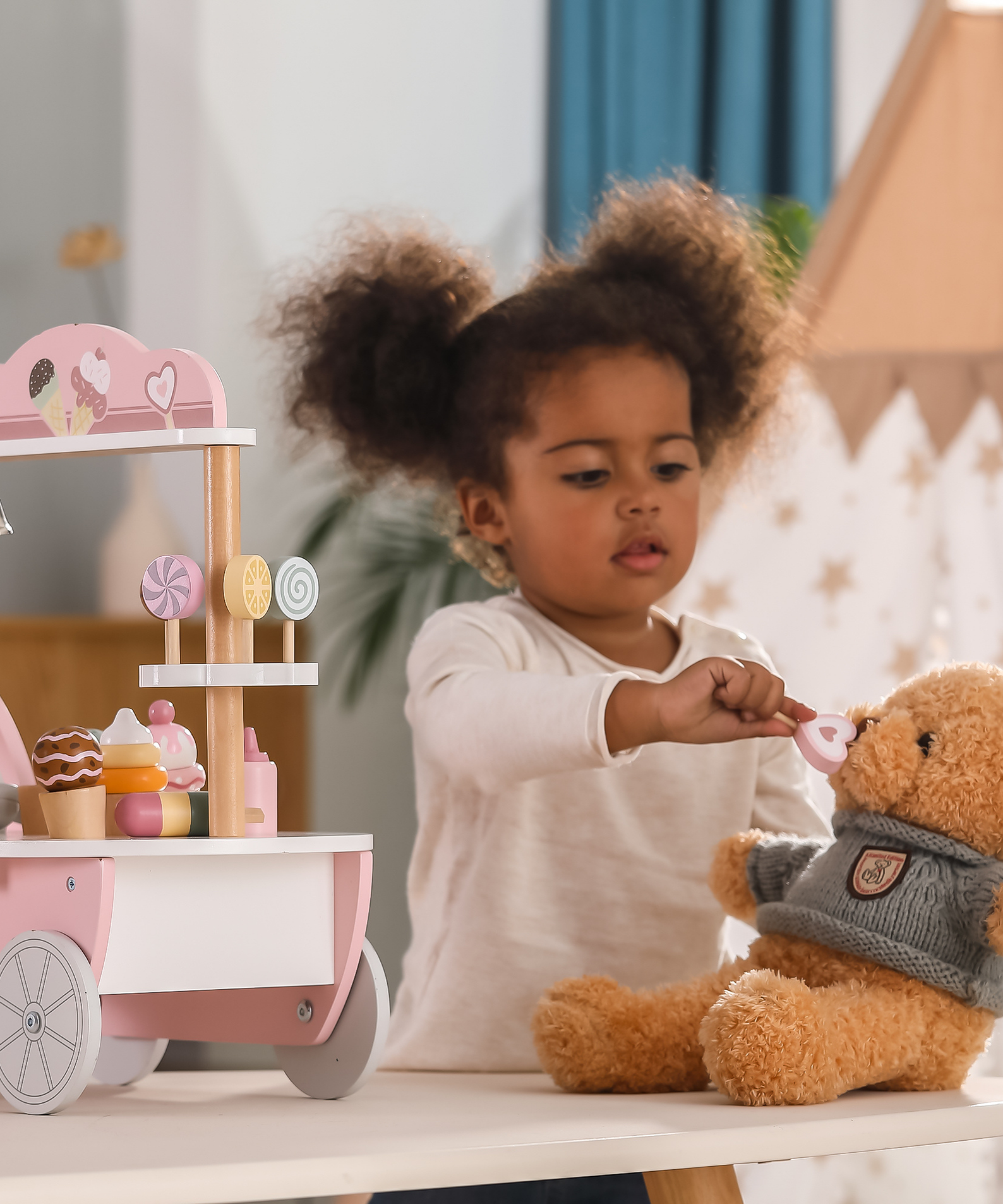 PolarB Wooden Mini Ice Cream Shop Toy for Ages 3 and Up  Roleplay Set to Develop Creativity, Imagination, and Social Skills