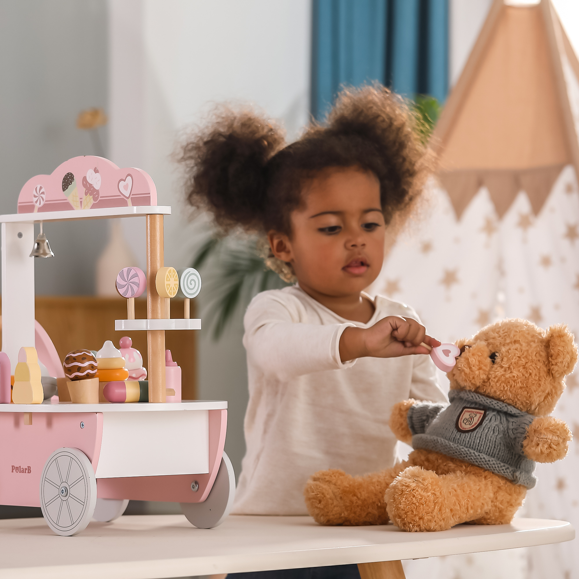 PolarB Wooden Mini Ice Cream Shop Toy for Ages 3 and Up  Roleplay Set to Develop Creativity, Imagination, and Social Skills