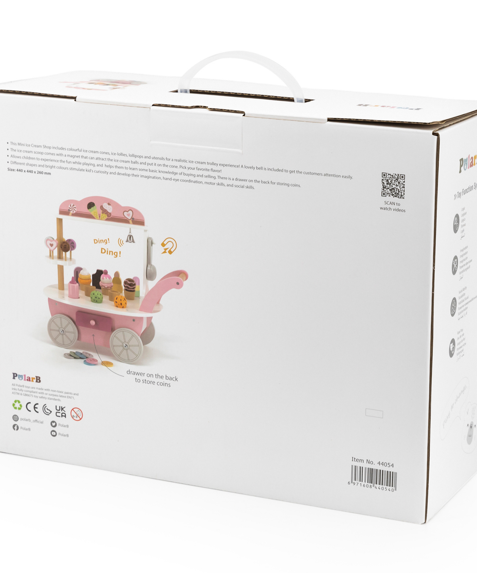 PolarB Wooden Mini Ice Cream Shop Toy for Ages 3 and Up  Roleplay Set to Develop Creativity, Imagination, and Social Skills