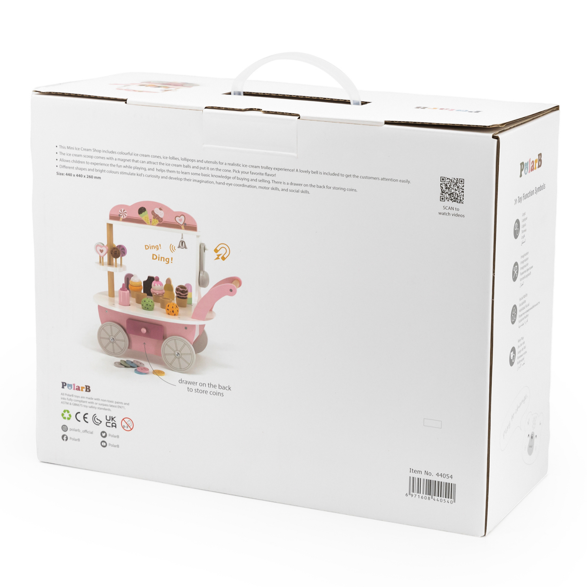 PolarB Wooden Mini Ice Cream Shop Toy for Ages 3 and Up  Roleplay Set to Develop Creativity, Imagination, and Social Skills