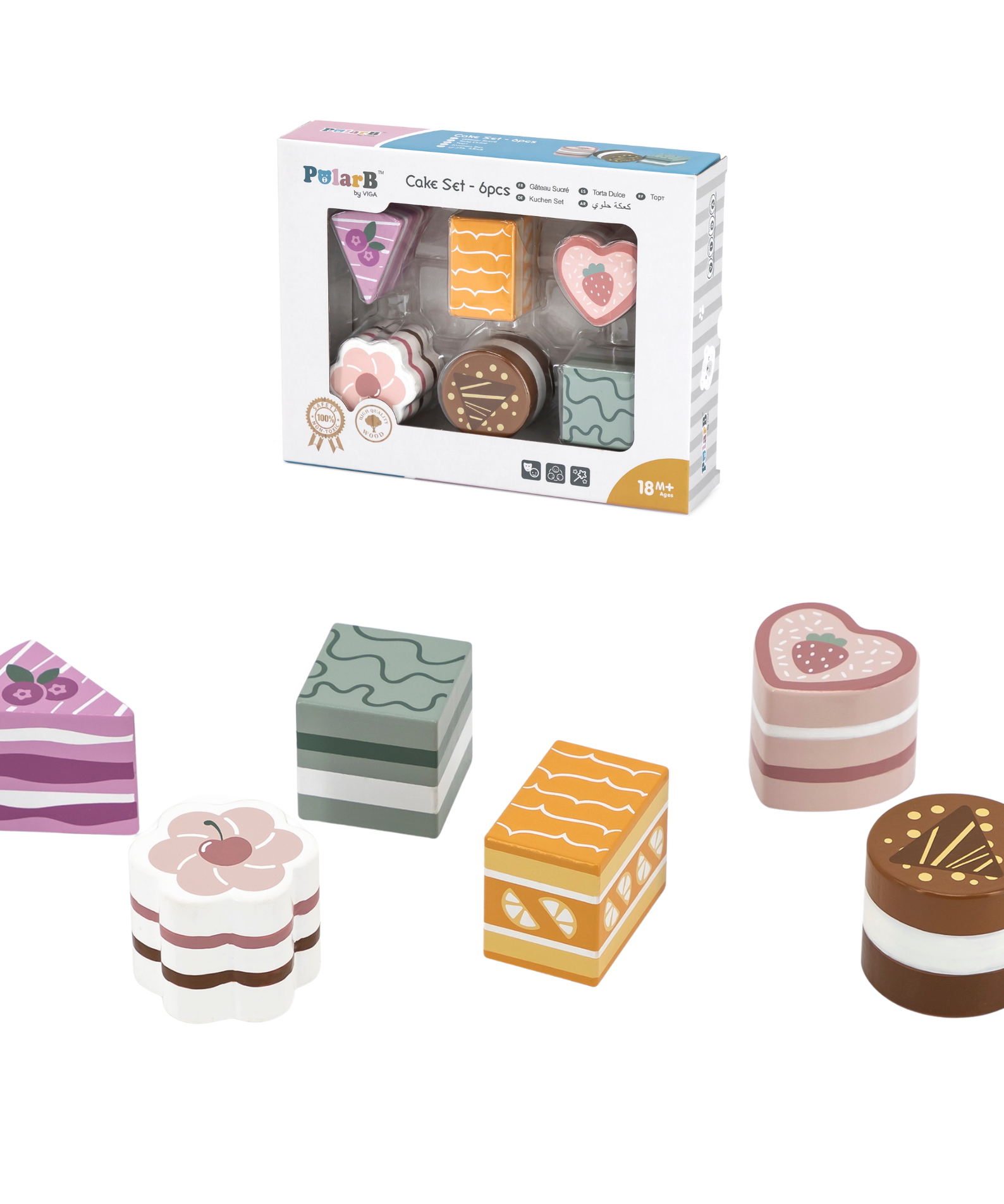 VIGA Wooden Polar Bear Cookies and Desserts Play Set, 6 Piece Pretend Food Toy for Kids 18 Months+, Montessori Kitchen Role Play