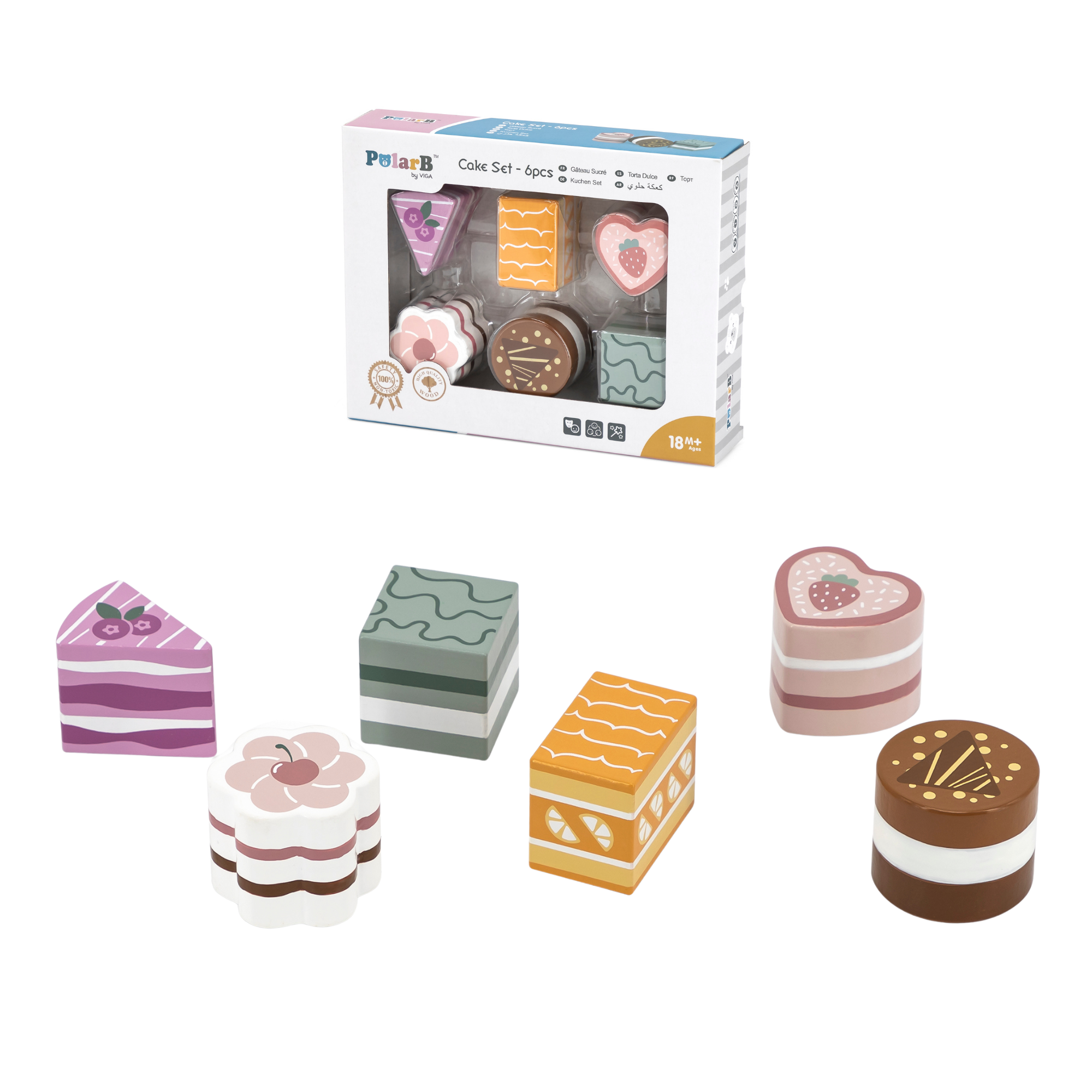 VIGA Wooden Polar Bear Cookies and Desserts Play Set, 6 Piece Pretend Food Toy for Kids 18 Months+, Montessori Kitchen Role Play