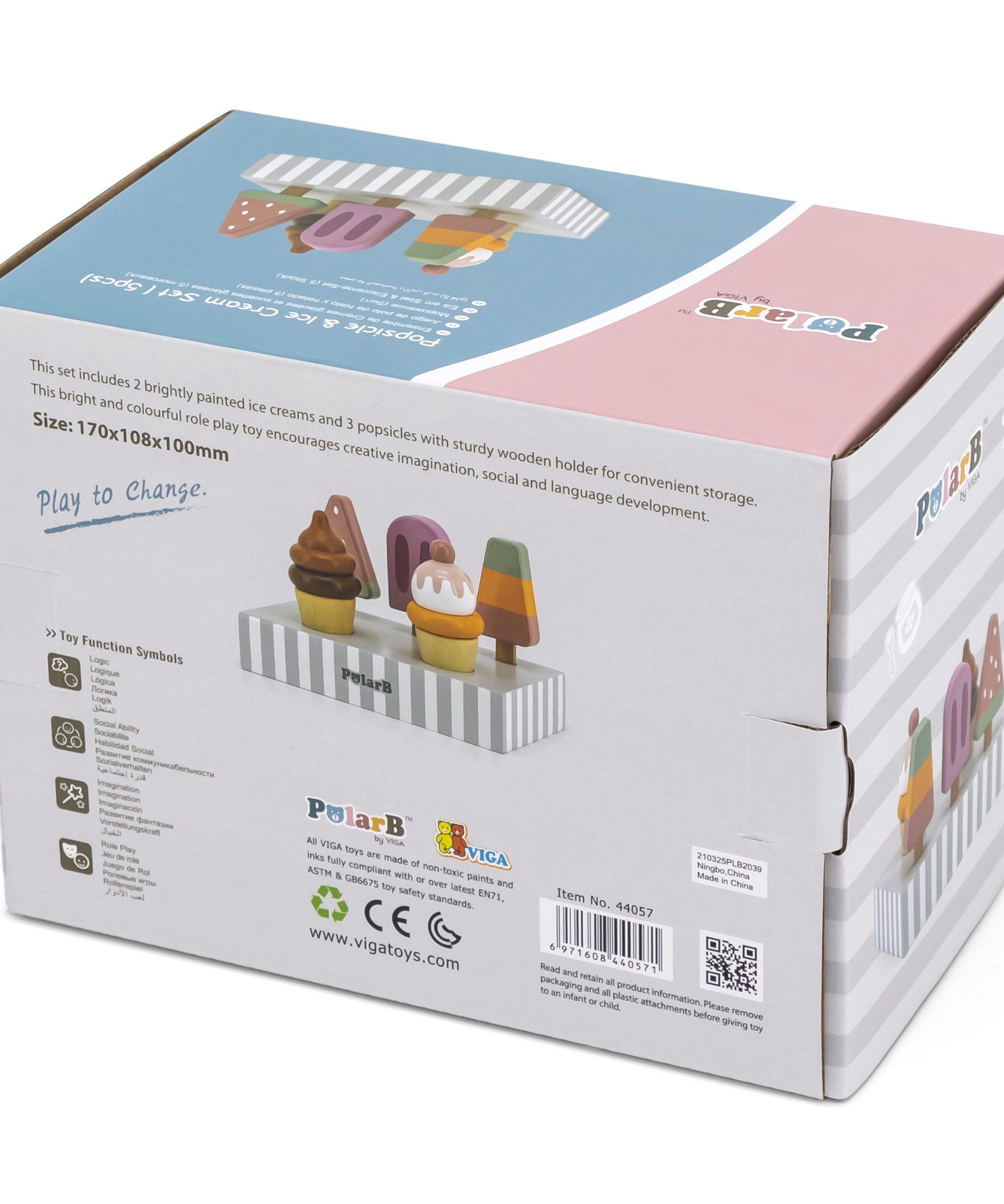 PolarB Wooden Popsicle and Ice Cream Set for Ages 3 and Up  5 Piece Roleplay Toy to Develop Creativity, Social Skills, and Fine Motor Coordination