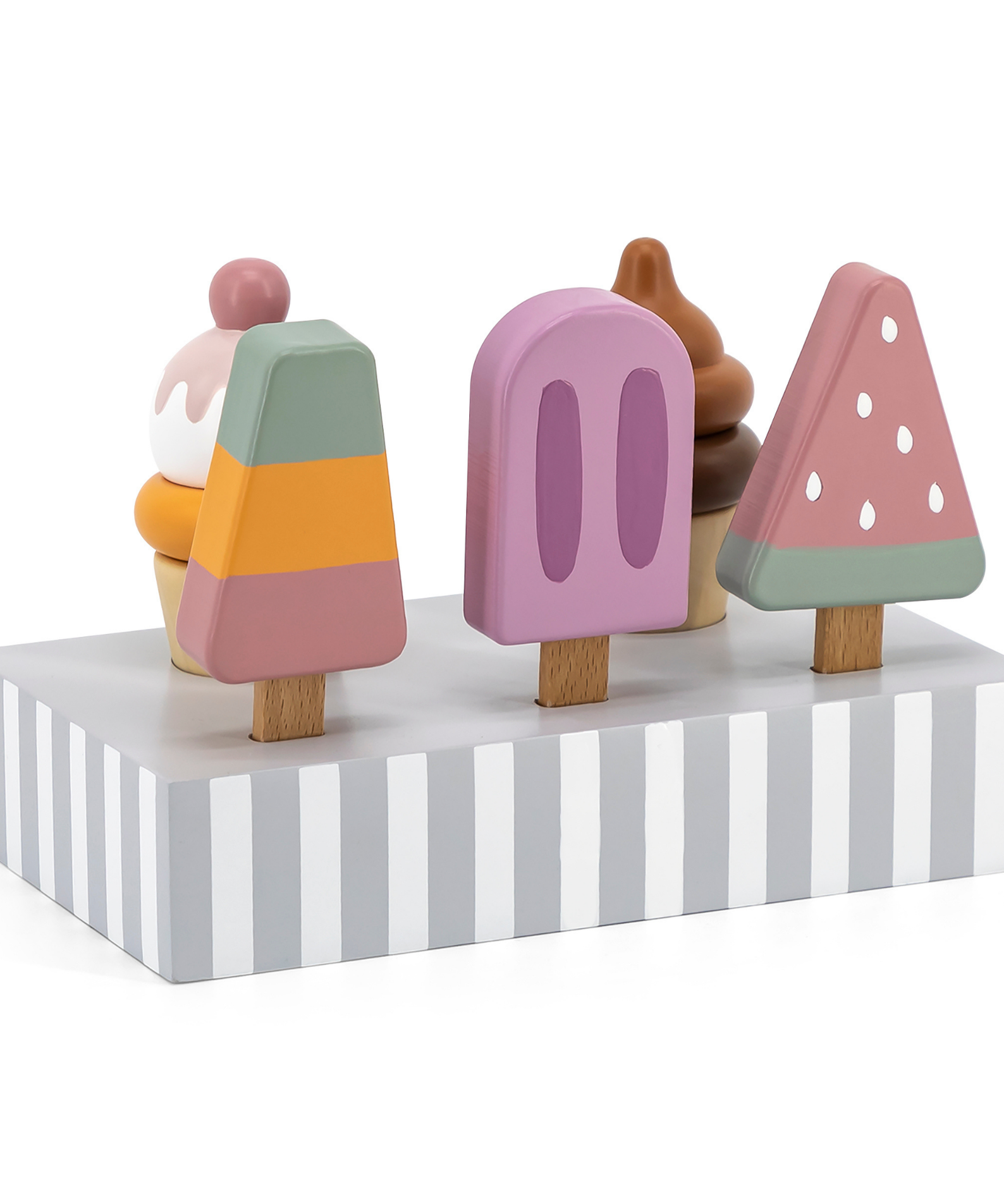 PolarB Wooden Popsicle and Ice Cream Set for Ages 3 and Up  5 Piece Roleplay Toy to Develop Creativity, Social Skills, and Fine Motor Coordination