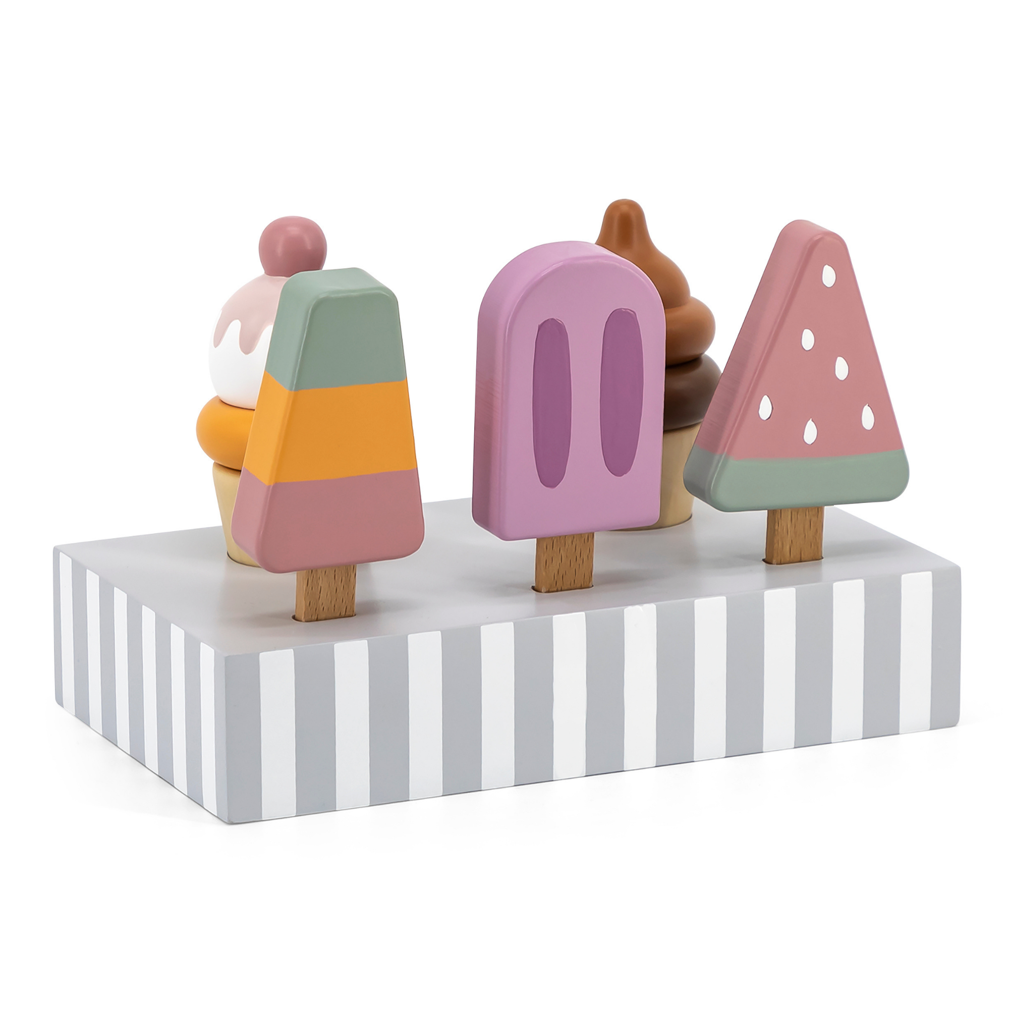 PolarB Wooden Popsicle and Ice Cream Set for Ages 3 and Up  5 Piece Roleplay Toy to Develop Creativity, Social Skills, and Fine Motor Coordination
