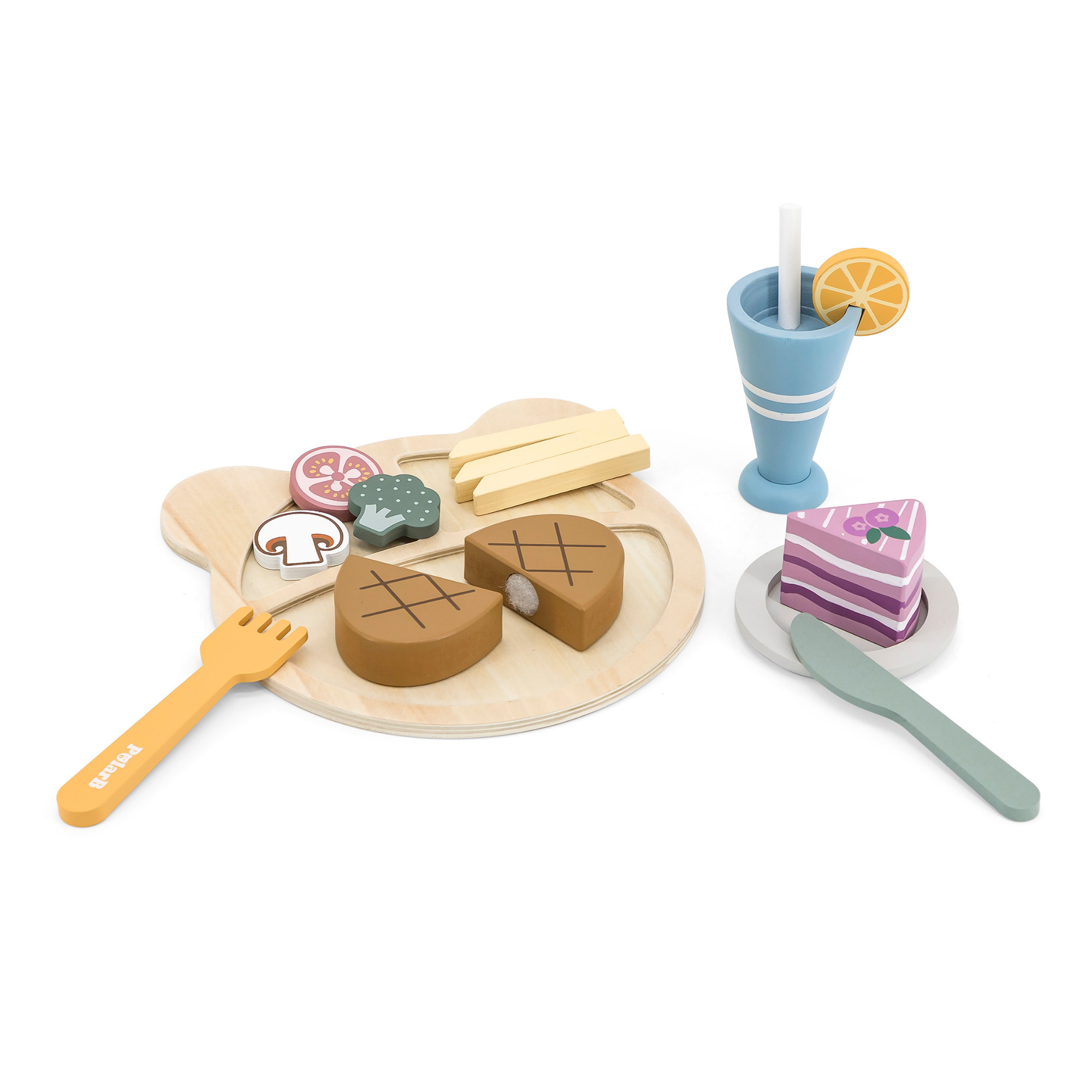PolarB Wooden Lunch Set Pretend Play Toy for Babies and Toddlers  Age 18 Months and Above