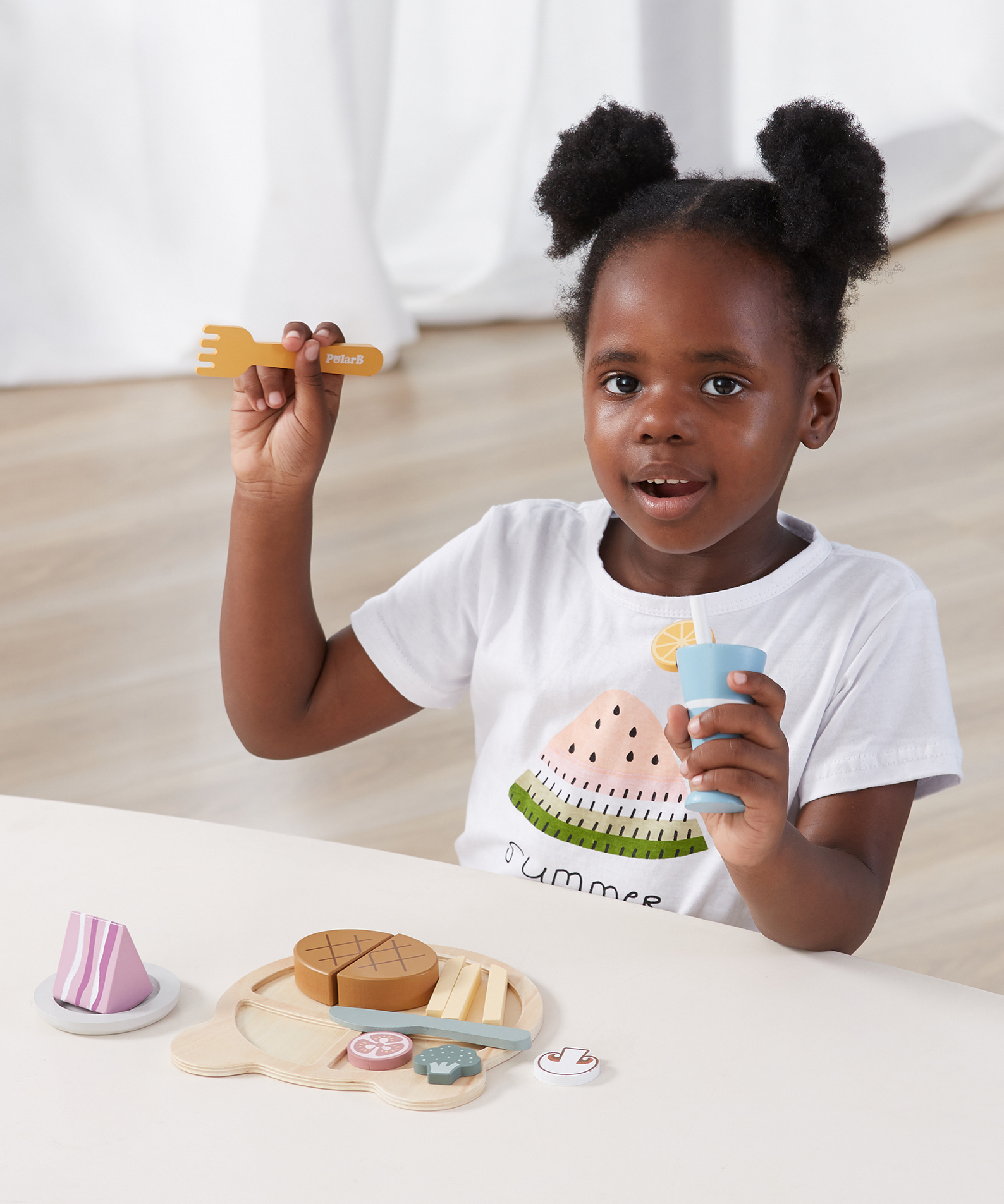 PolarB Wooden Lunch Set Pretend Play Toy for Babies and Toddlers  Age 18 Months and Above