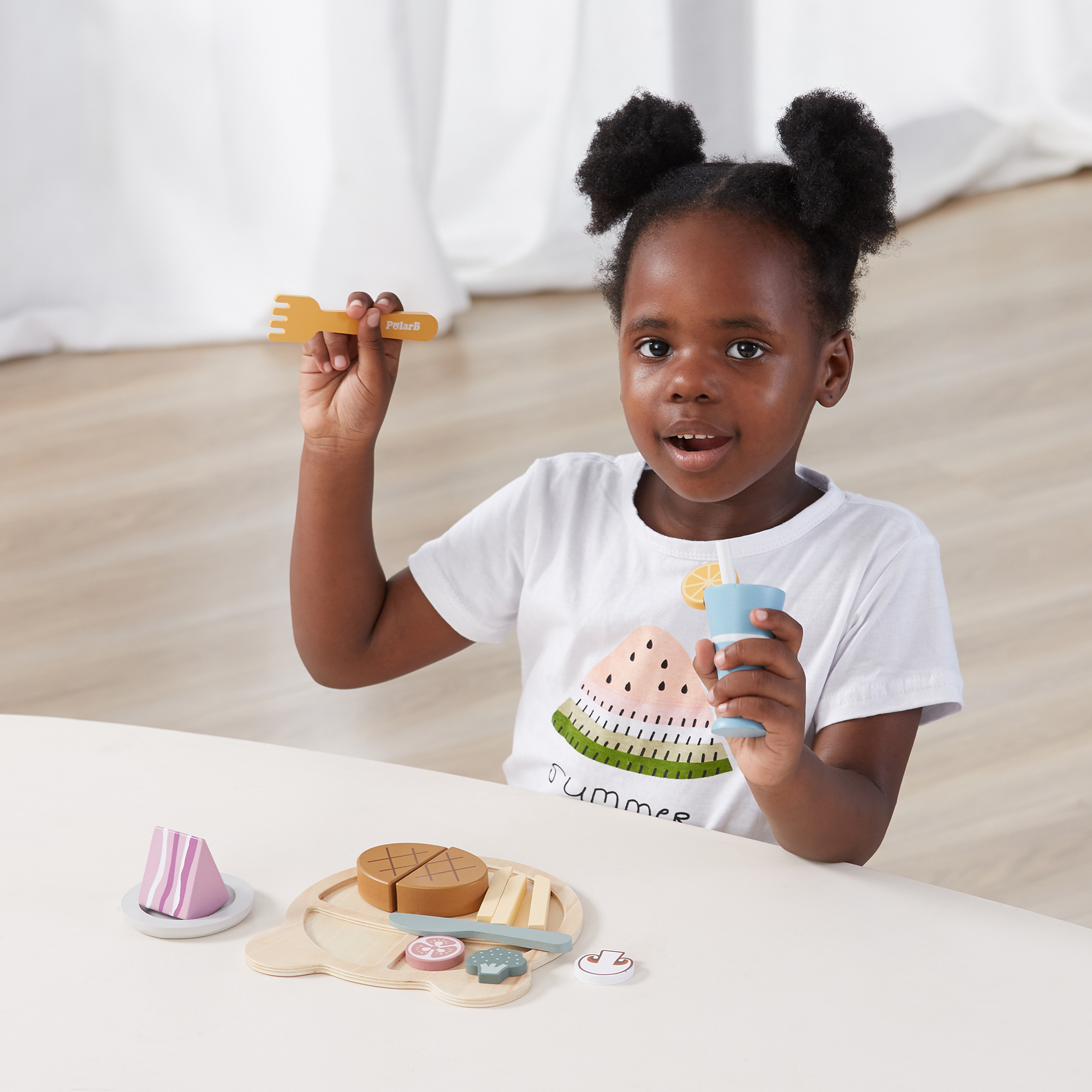 PolarB Wooden Lunch Set Pretend Play Toy for Babies and Toddlers  Age 18 Months and Above