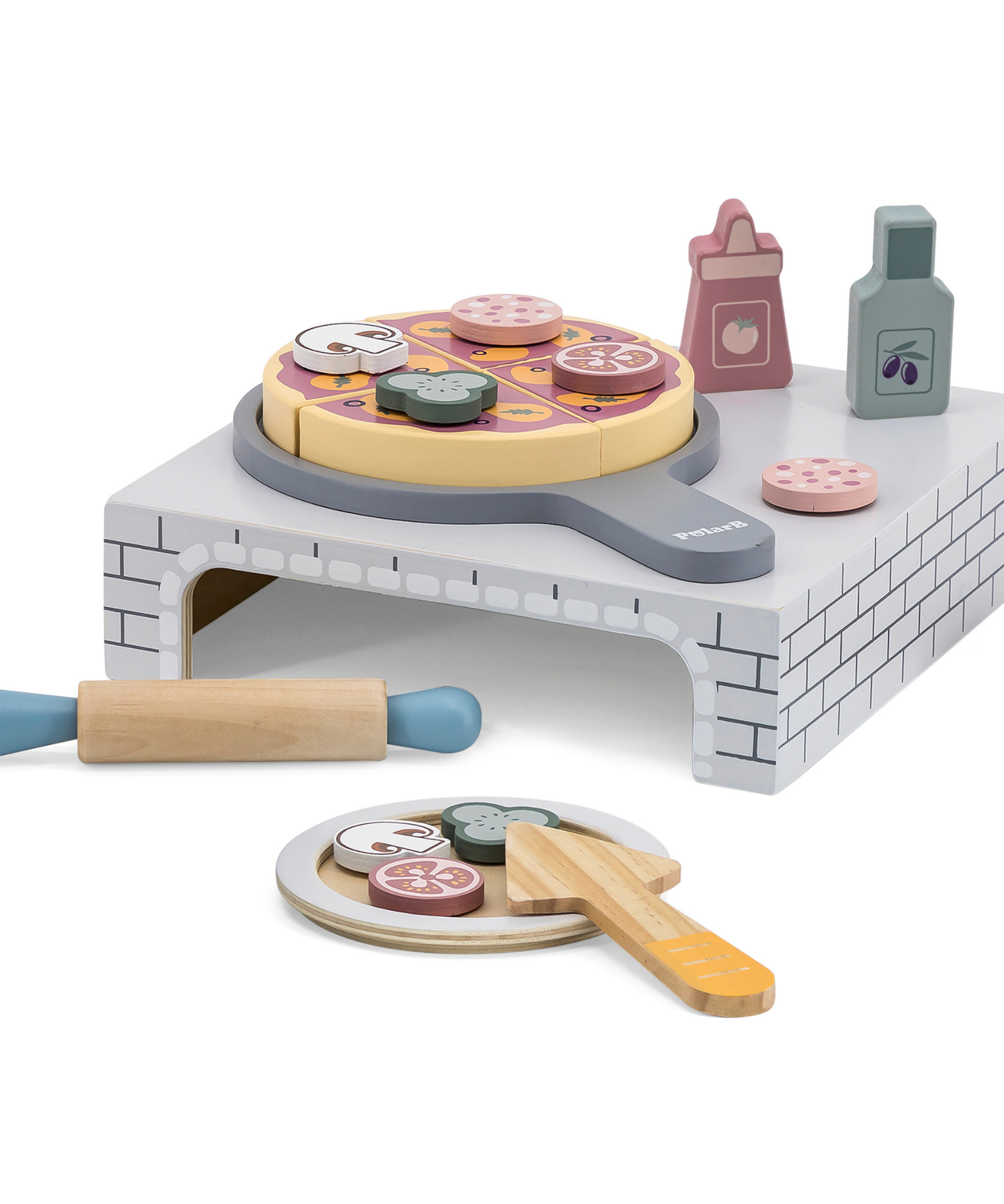 PolarB Home Made Pizza Wooden Pretend Play Toy for Kids  Age 2 Years and Above