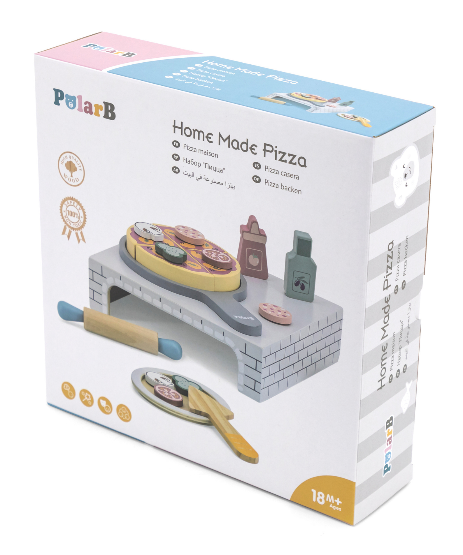 PolarB Home Made Pizza Wooden Pretend Play Toy for Kids  Age 2 Years and Above