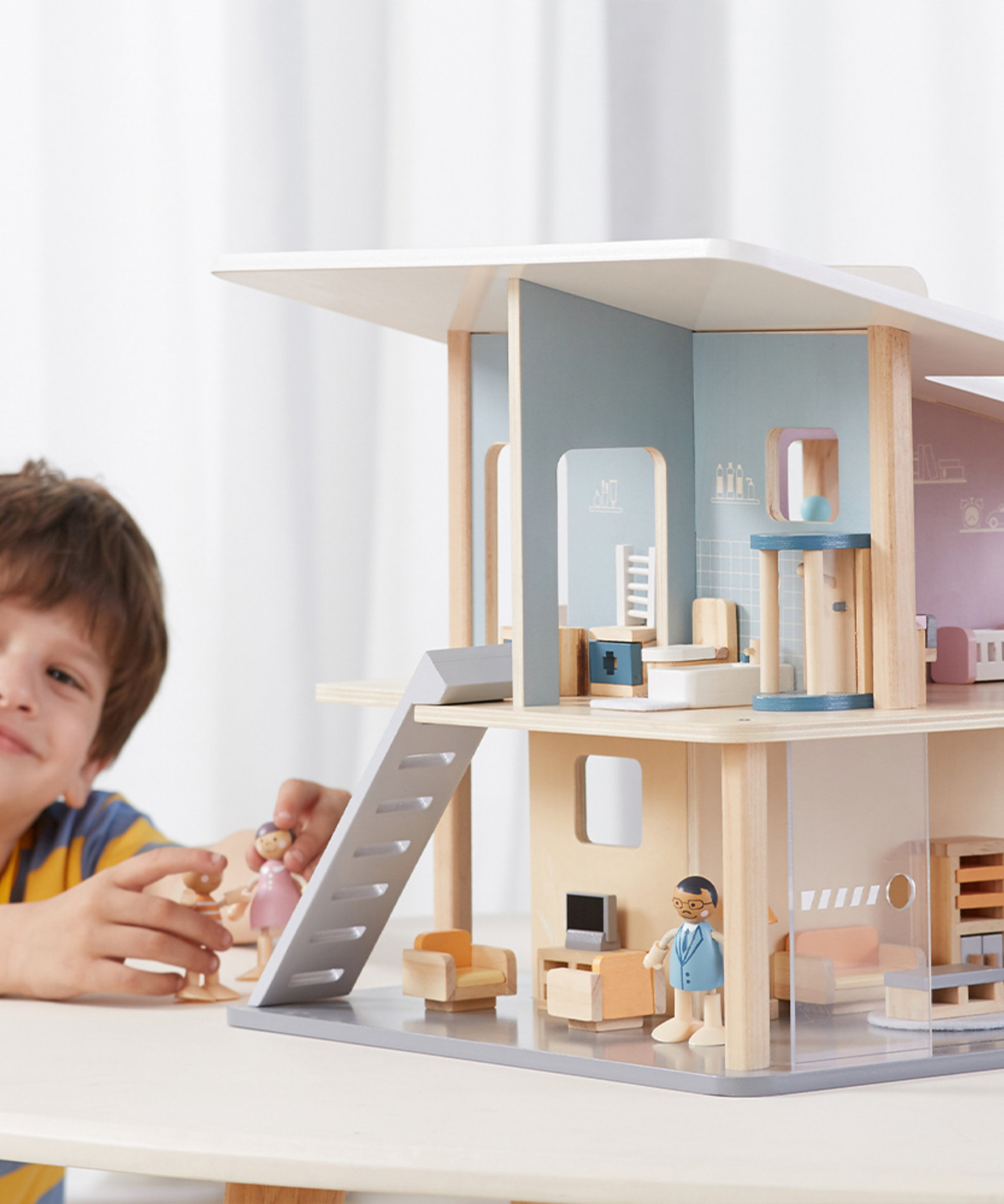 PolarB Doll Family Set of 4 with Posable Arms and Legs for Dollhouse Role Play, Ages 3 and Up