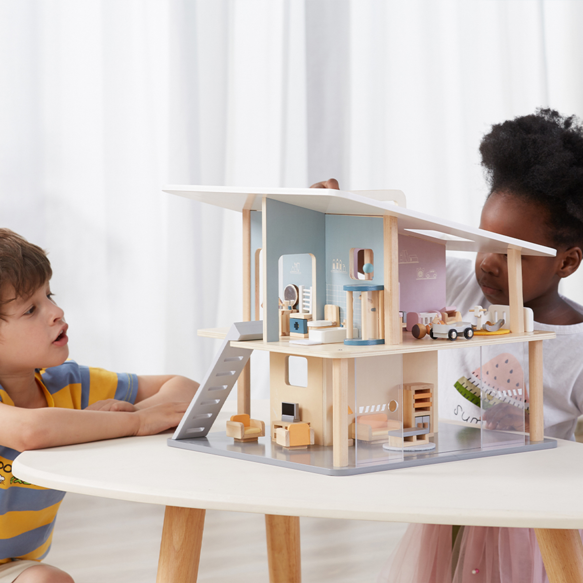 PolarB Doll Family Set of 4 with Posable Arms and Legs for Dollhouse Role Play, Ages 3 and Up