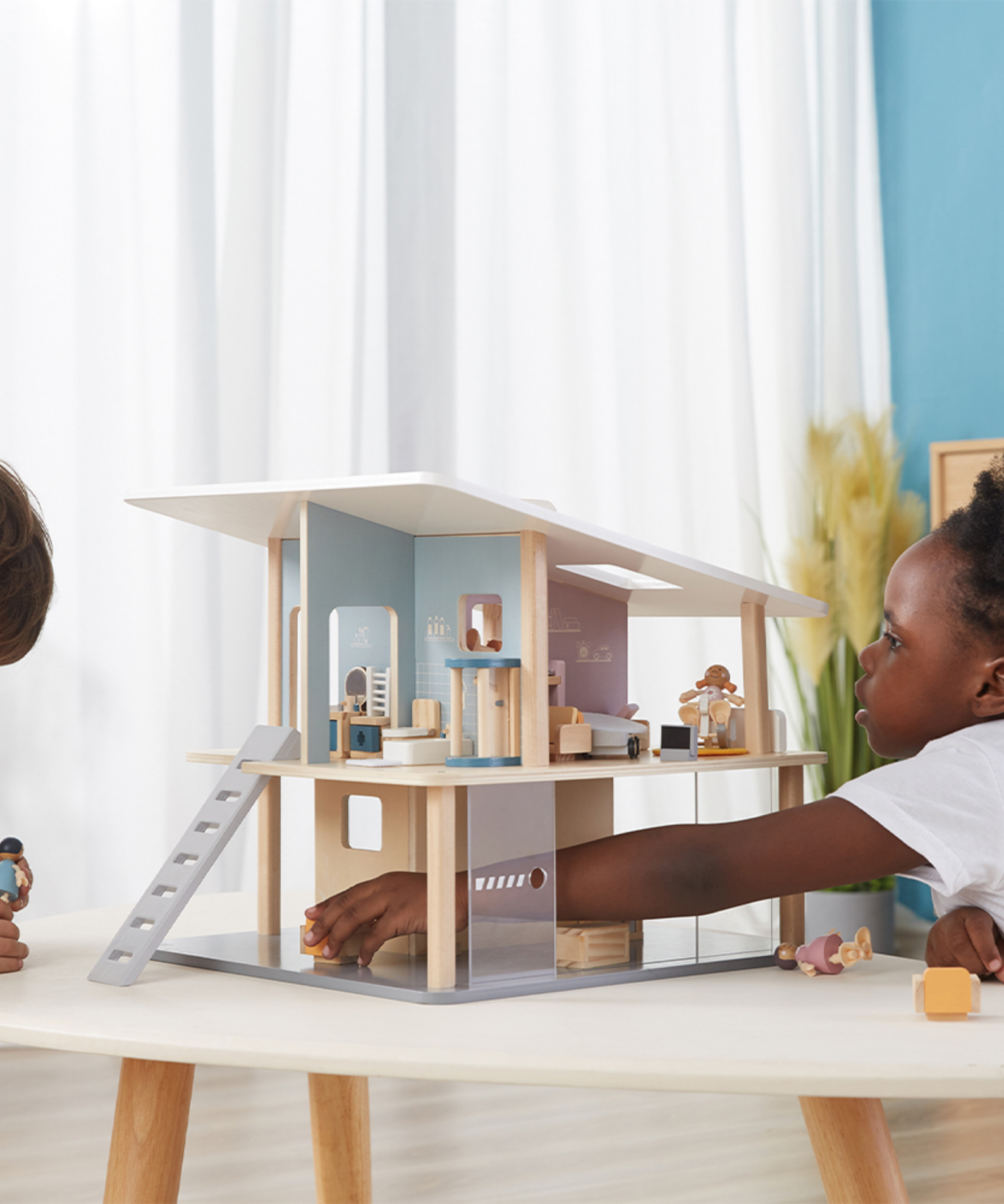 PolarB Doll Family Set of 4 with Posable Arms and Legs for Dollhouse Role Play, Ages 3 and Up