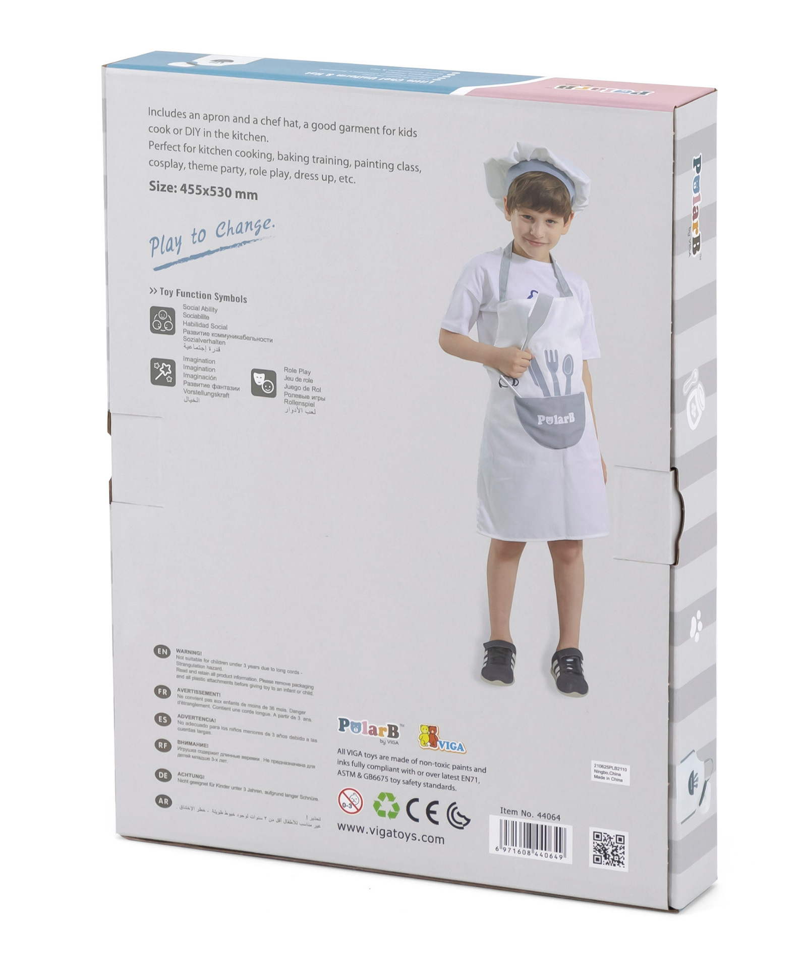 VIGA Little Chef Uniform and Hat Set, Kids Apron with Pocket and Adjustable Hat, Role Play Costume for Cooking, Baking and Dress Up