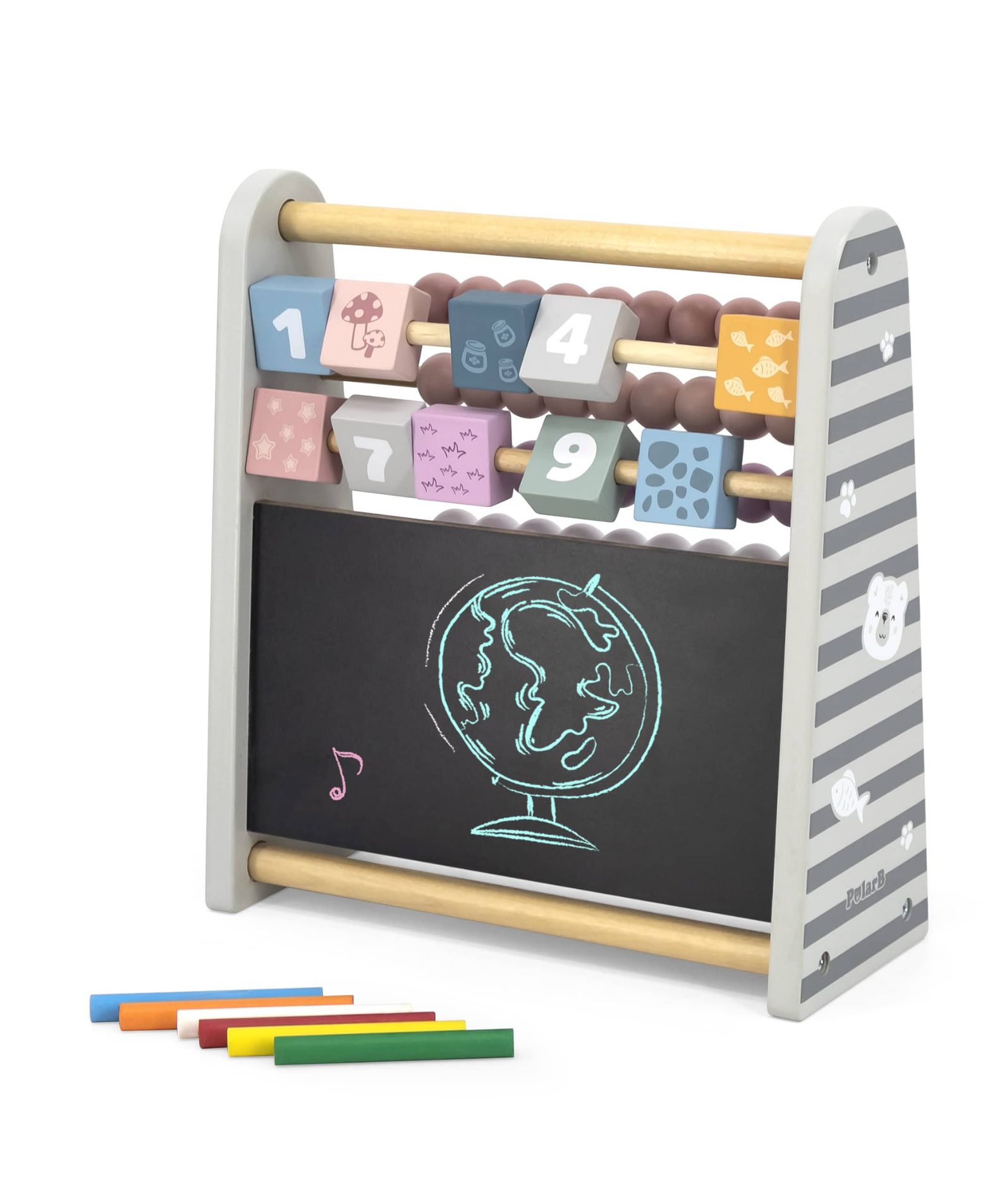 Polar Bear 3-in-1 Wooden Math Abacus for Kids with Blackboard and Number Blocks, Early Learning Educational Toy, Ages 3 and Up