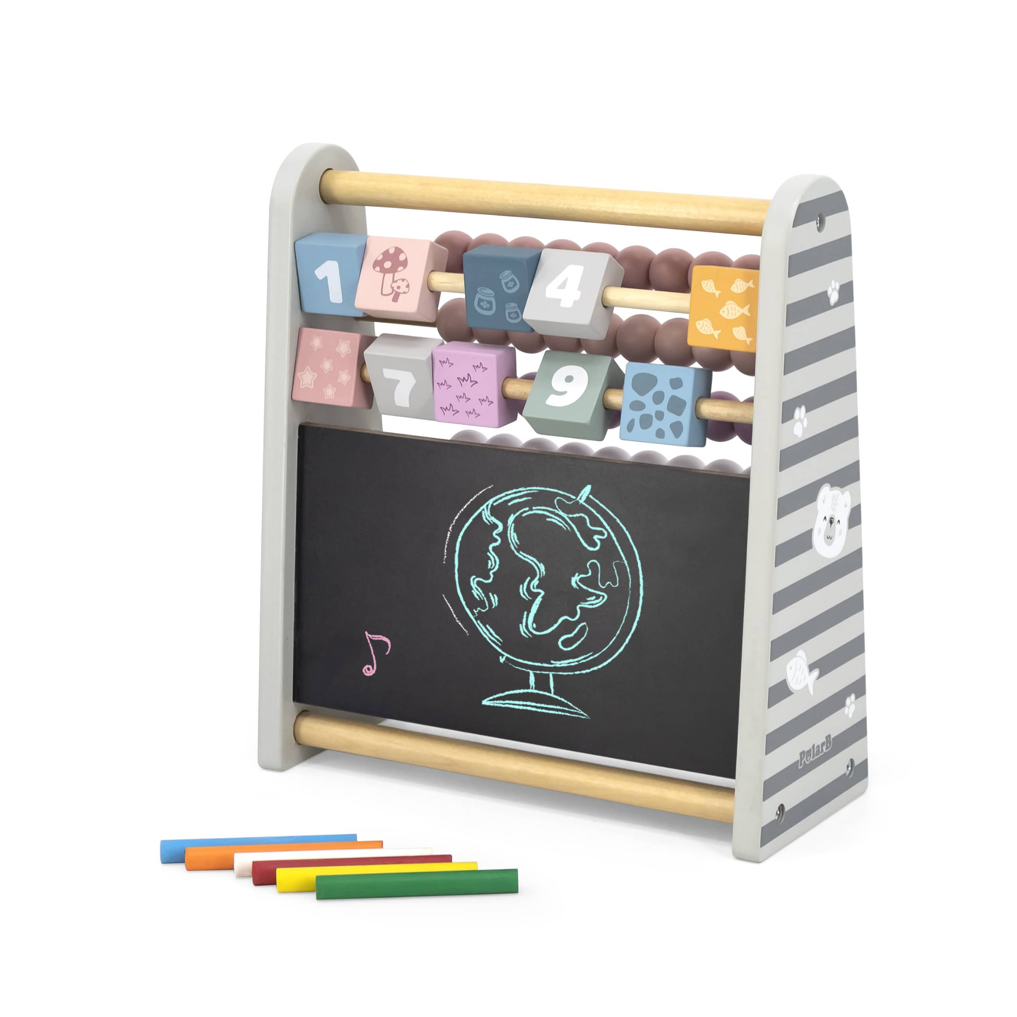 Polar Bear 3-in-1 Wooden Math Abacus for Kids with Blackboard and Number Blocks, Early Learning Educational Toy, Ages 3 and Up