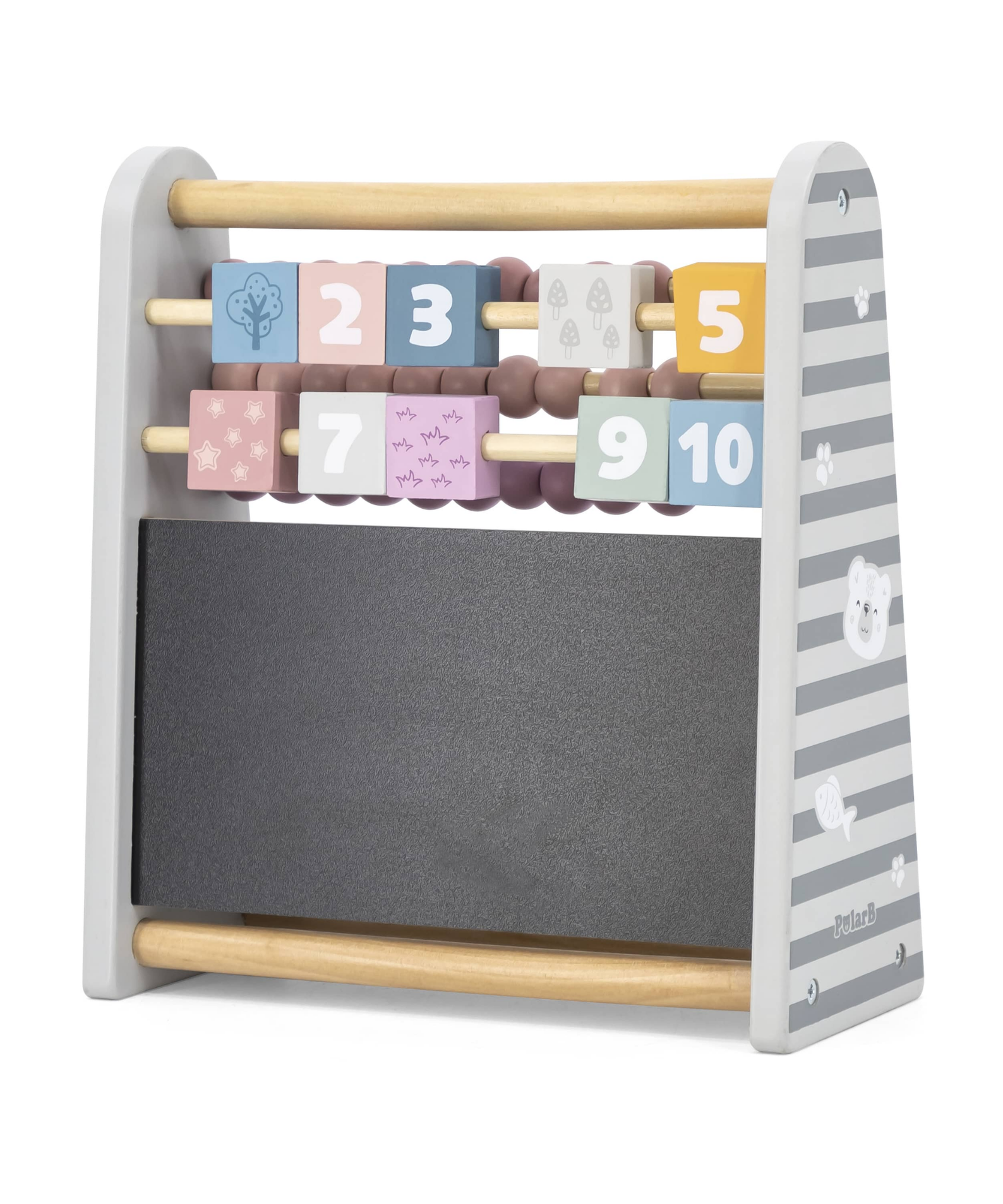 Polar Bear 3-in-1 Wooden Math Abacus for Kids with Blackboard and Number Blocks, Early Learning Educational Toy, Ages 3 and Up