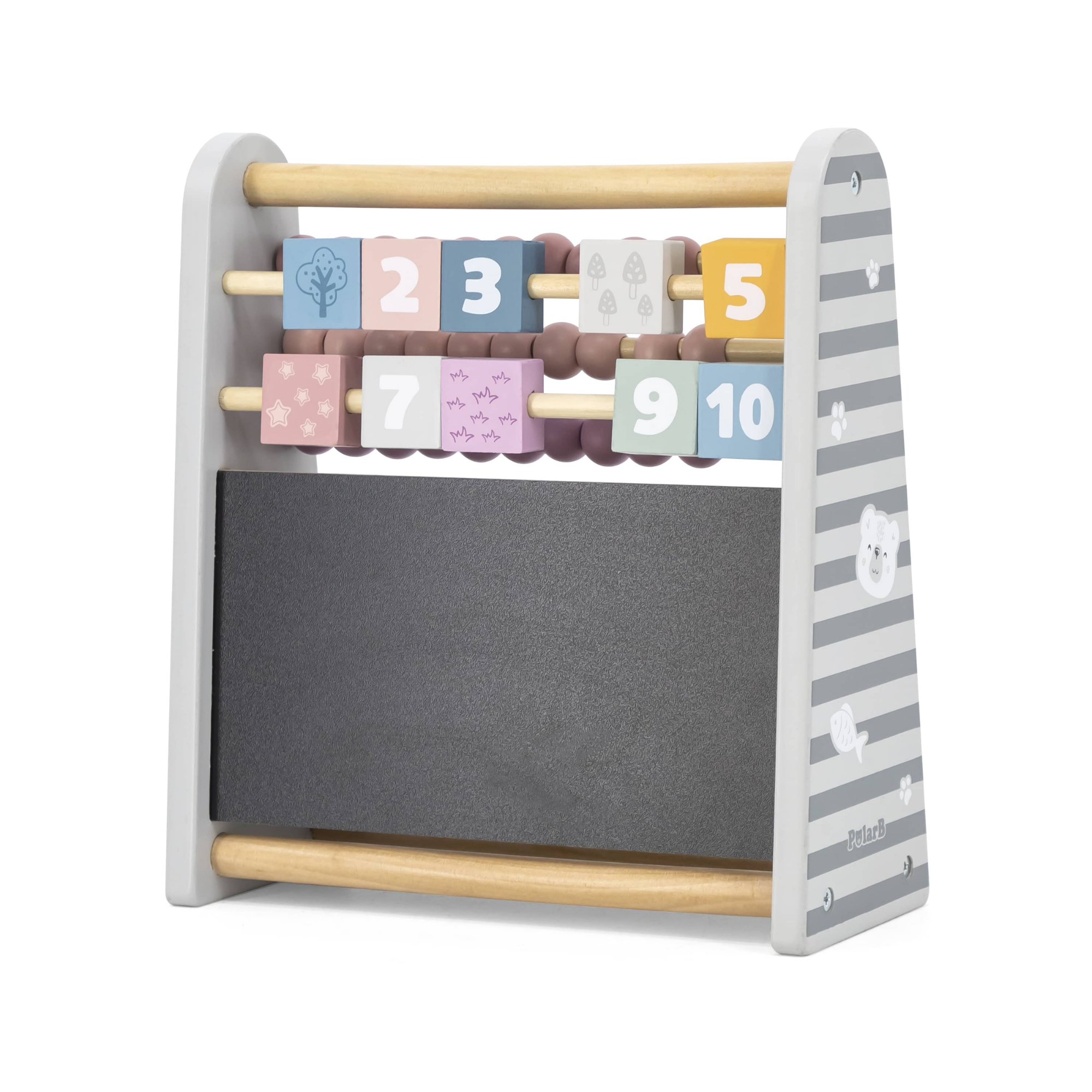 Polar Bear 3-in-1 Wooden Math Abacus for Kids with Blackboard and Number Blocks, Early Learning Educational Toy, Ages 3 and Up