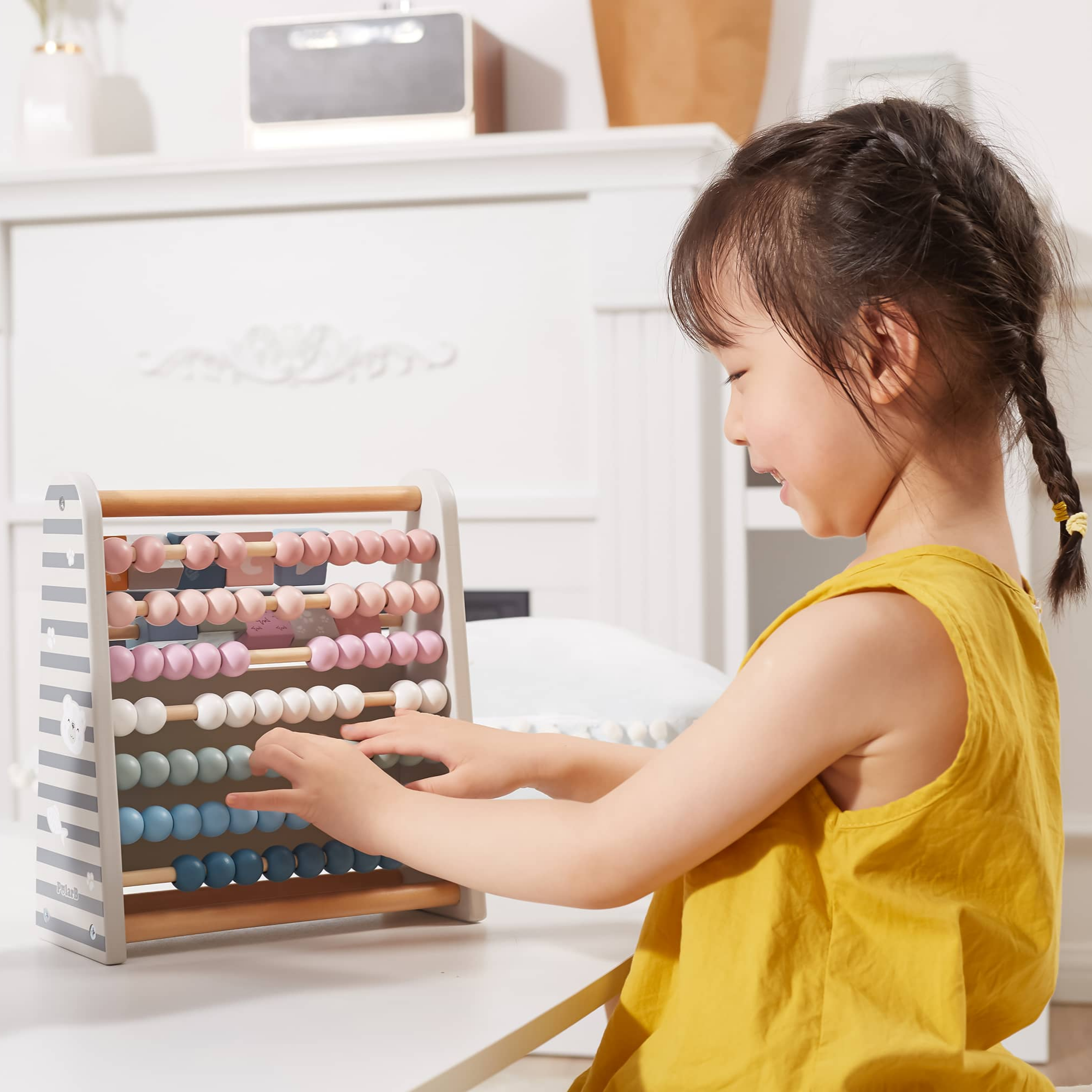 Polar Bear 3-in-1 Wooden Math Abacus for Kids with Blackboard and Number Blocks, Early Learning Educational Toy, Ages 3 and Up