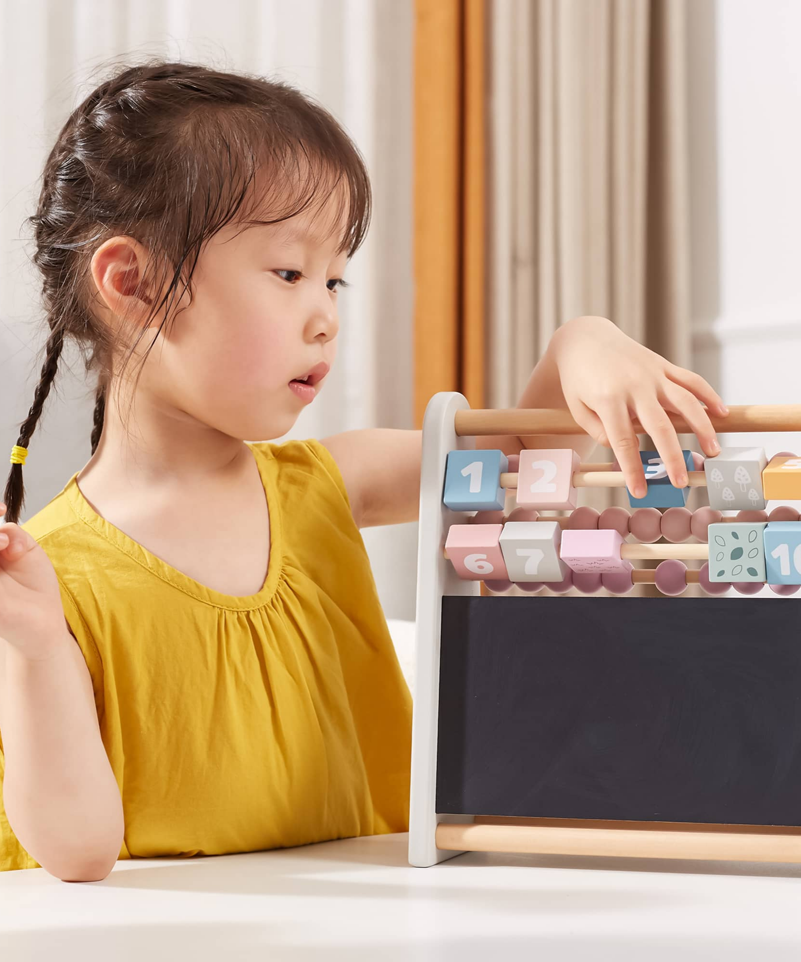 Polar Bear 3-in-1 Wooden Math Abacus for Kids with Blackboard and Number Blocks, Early Learning Educational Toy, Ages 3 and Up