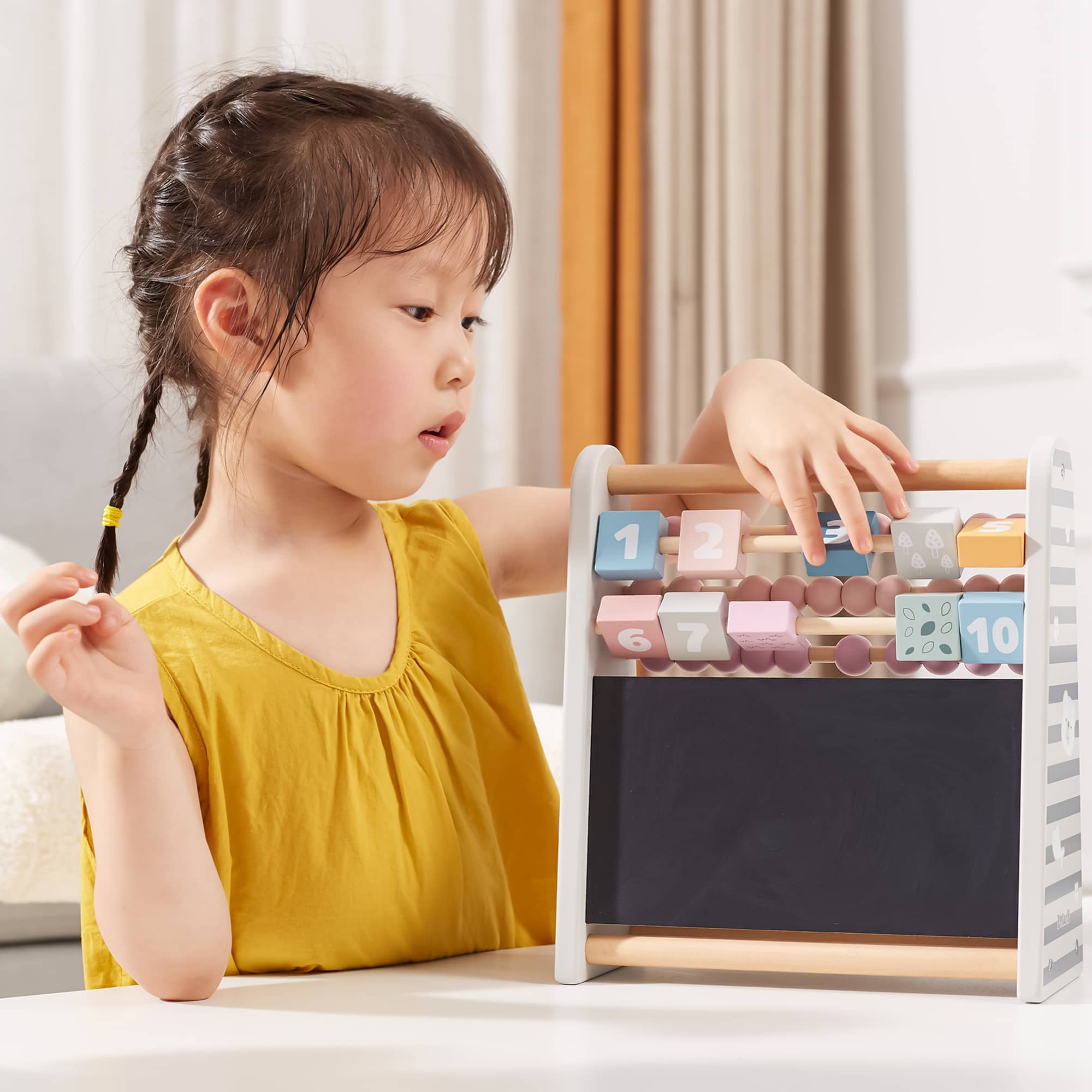 Polar Bear 3-in-1 Wooden Math Abacus for Kids with Blackboard and Number Blocks, Early Learning Educational Toy, Ages 3 and Up