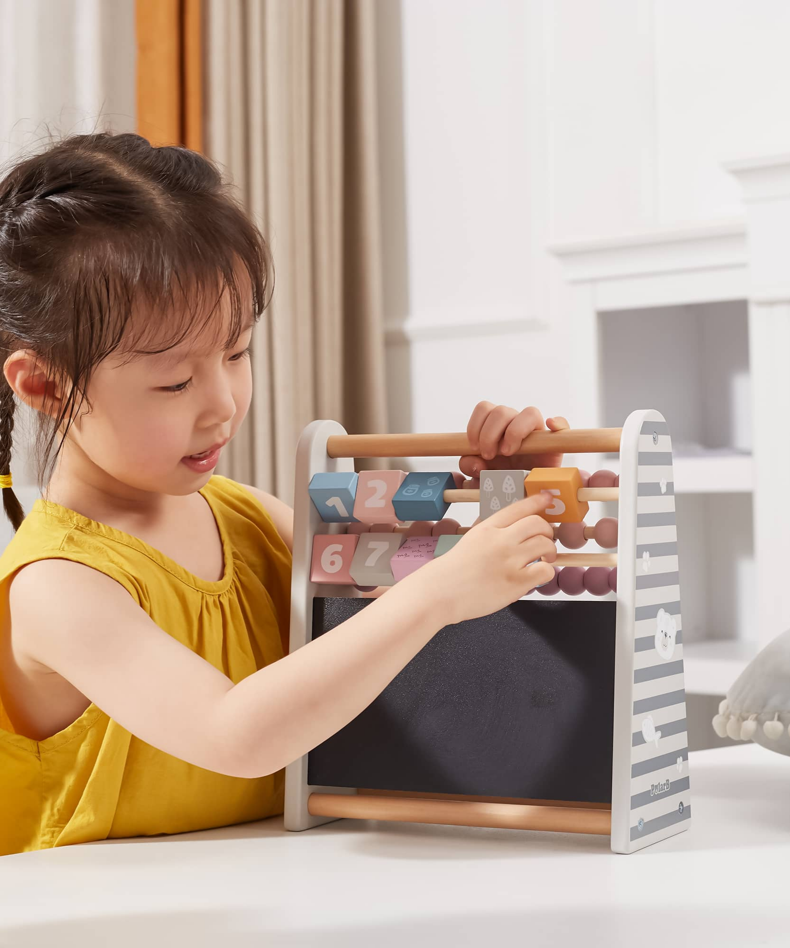 Polar Bear 3-in-1 Wooden Math Abacus for Kids with Blackboard and Number Blocks, Early Learning Educational Toy, Ages 3 and Up