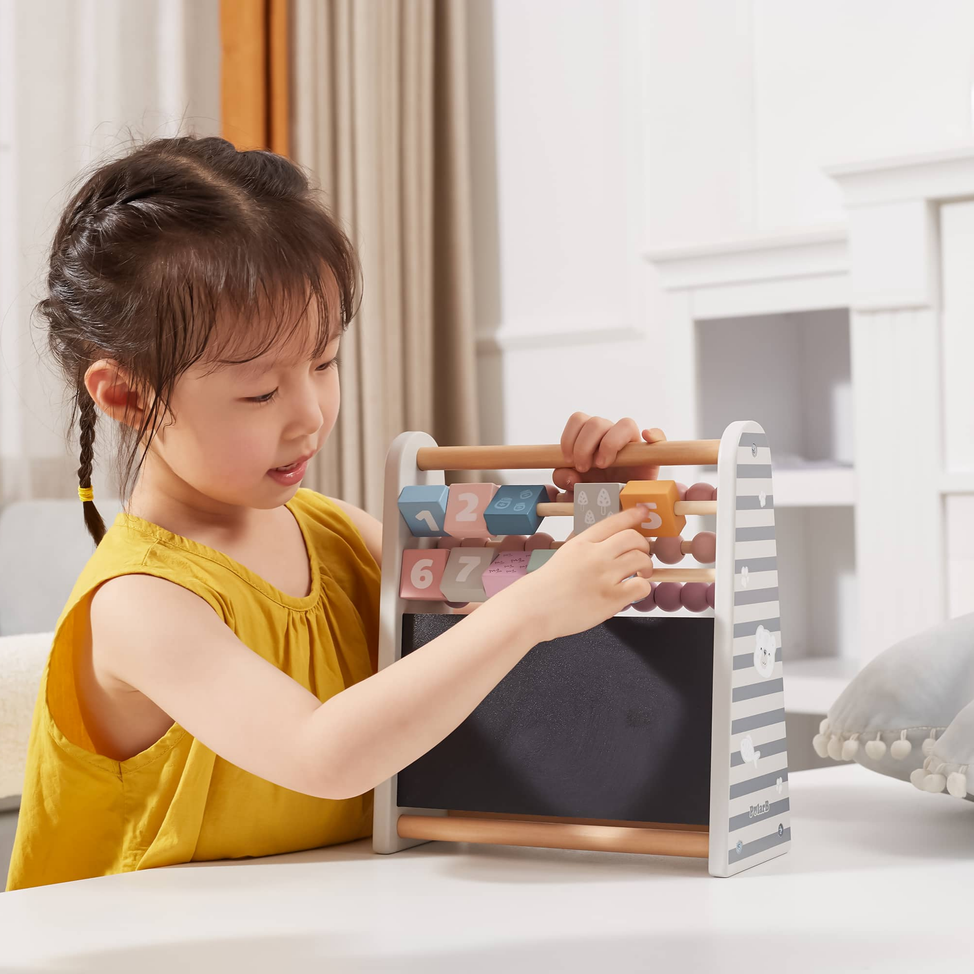 Polar Bear 3-in-1 Wooden Math Abacus for Kids with Blackboard and Number Blocks, Early Learning Educational Toy, Ages 3 and Up