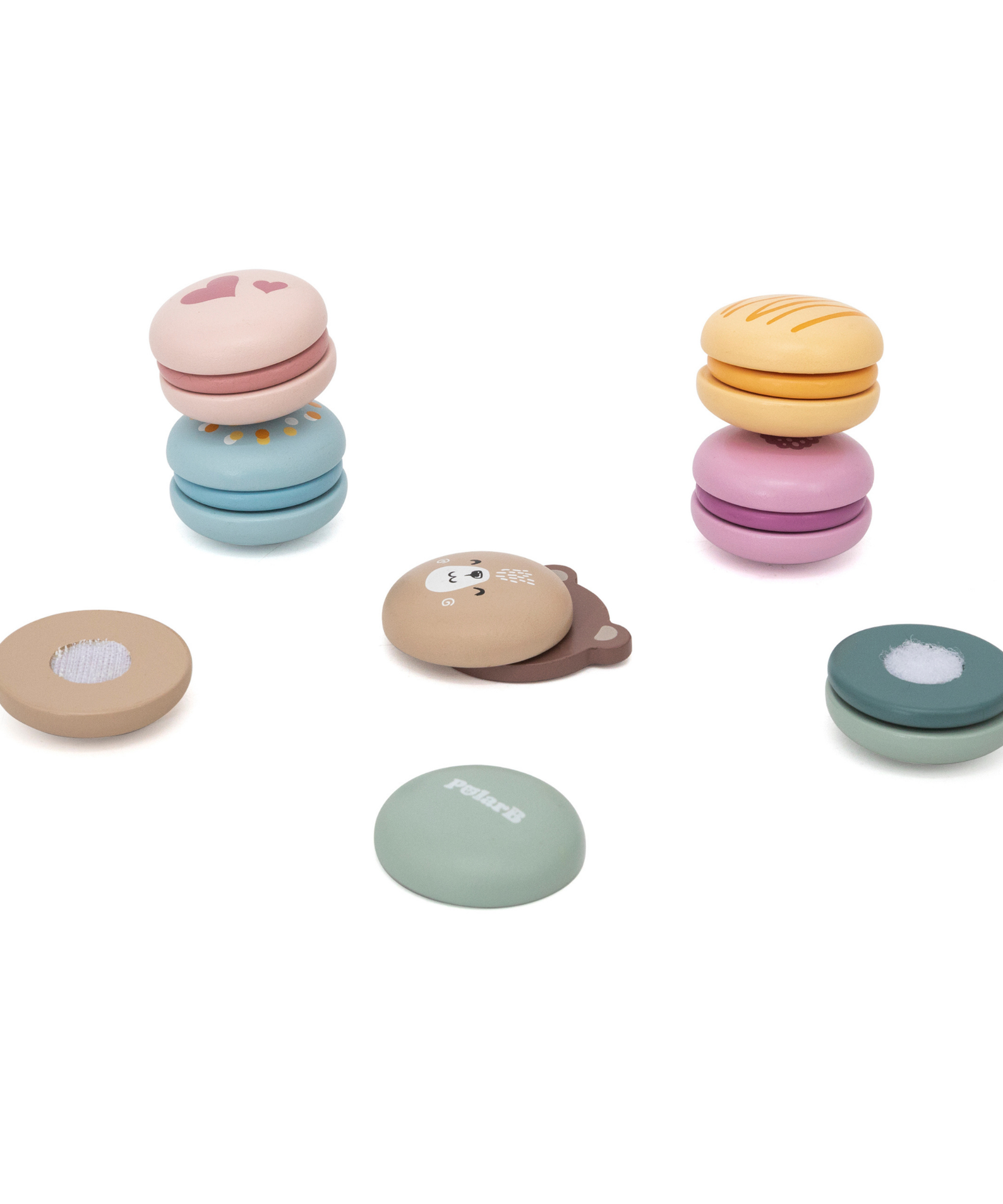 PolarB Wooden Macarons Play Set, 6-Piece Pretend Food Toy for Kids, Safe, Colorful and Imaginative Role Play for Toddlers and Preschoolers Ages 2 and Up