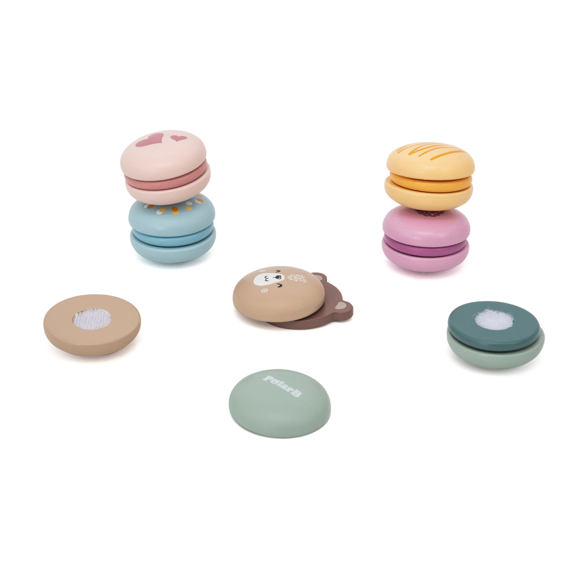 PolarB Wooden Macarons Play Set, 6-Piece Pretend Food Toy for Kids, Safe, Colorful and Imaginative Role Play for Toddlers and Preschoolers Ages 2 and Up