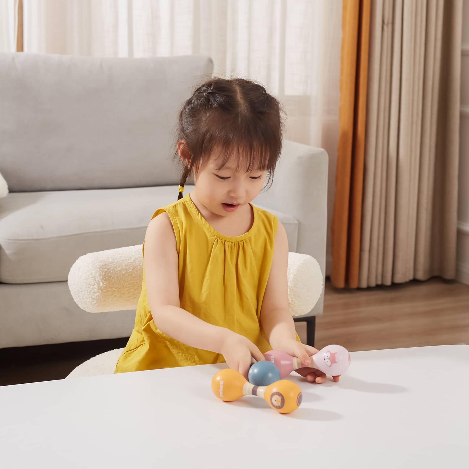 PolarB Wooden Double Maracas for Babies and Toddlers, Easy Grip Elephant Design, Early Musical Instrument, Safe and Non-Toxic, Suitable from 0m+
