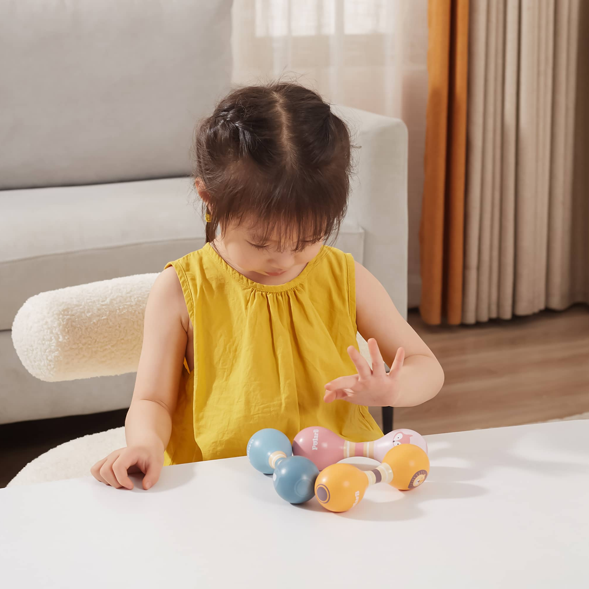 PolarB Wooden Double Maracas for Babies and Toddlers, Easy Grip Elephant Design, Early Musical Instrument, Safe and Non-Toxic, Suitable from 0m+