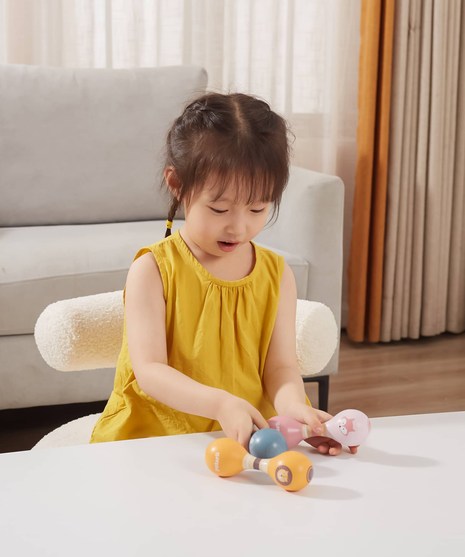 PolarB Wooden Double Maracas for Babies and Toddlers, Easy Grip Fox Design, Early Musical Instrument, Safe and Non-Toxic, Suitable from 0m+