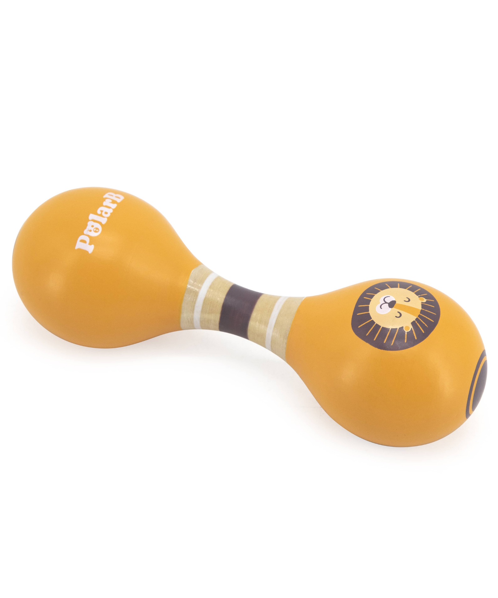 PolarB Wooden Double Maracas for Babies and Toddlers, Easy Grip Lion Design, Early Musical Instrument, Safe and Non-Toxic, Suitable from 0m+