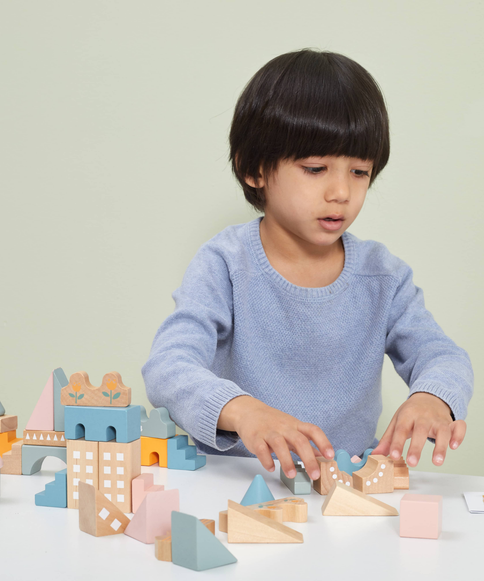 PolarB City Building Blocks Set for Toddlers, 60-Piece Wooden Construction Toy with Vehicles and Accessories, Educational and Imaginative Play for Ages 2 and Up