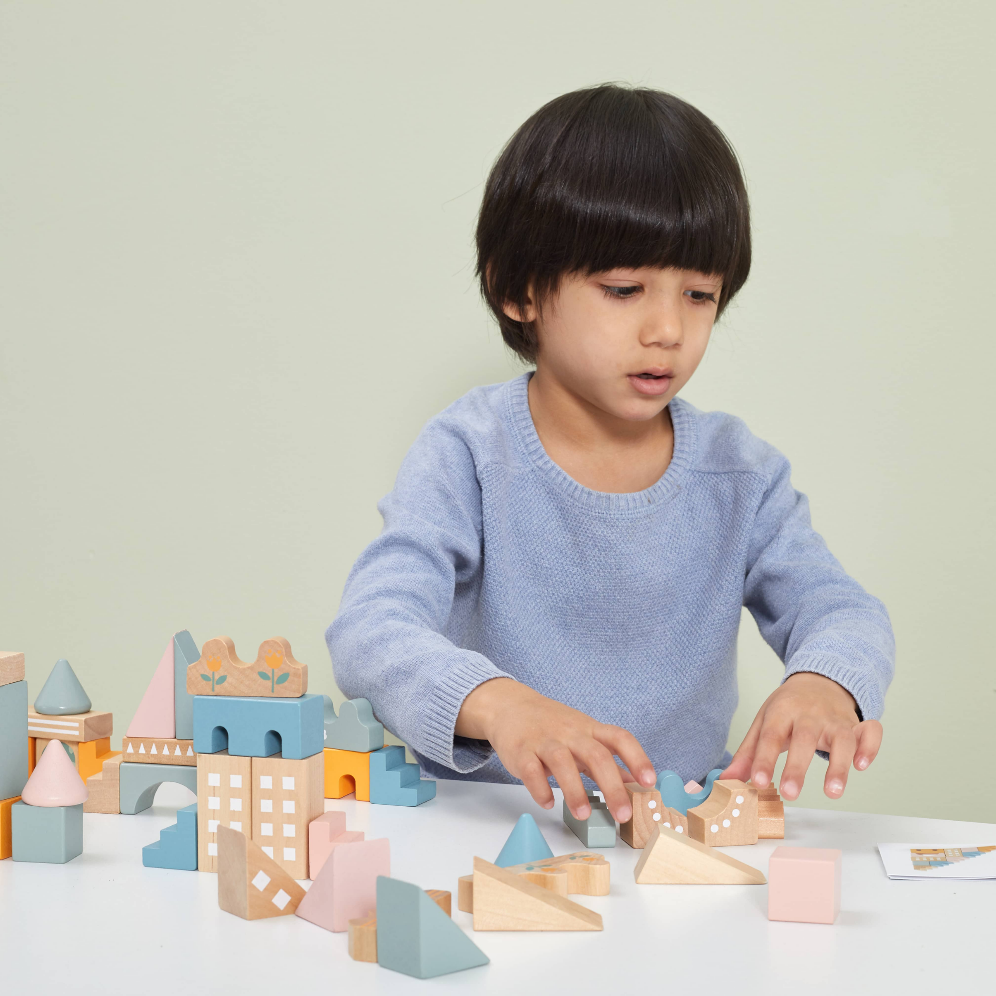 PolarB City Building Blocks Set for Toddlers, 60-Piece Wooden Construction Toy with Vehicles and Accessories, Educational and Imaginative Play for Ages 2 and Up