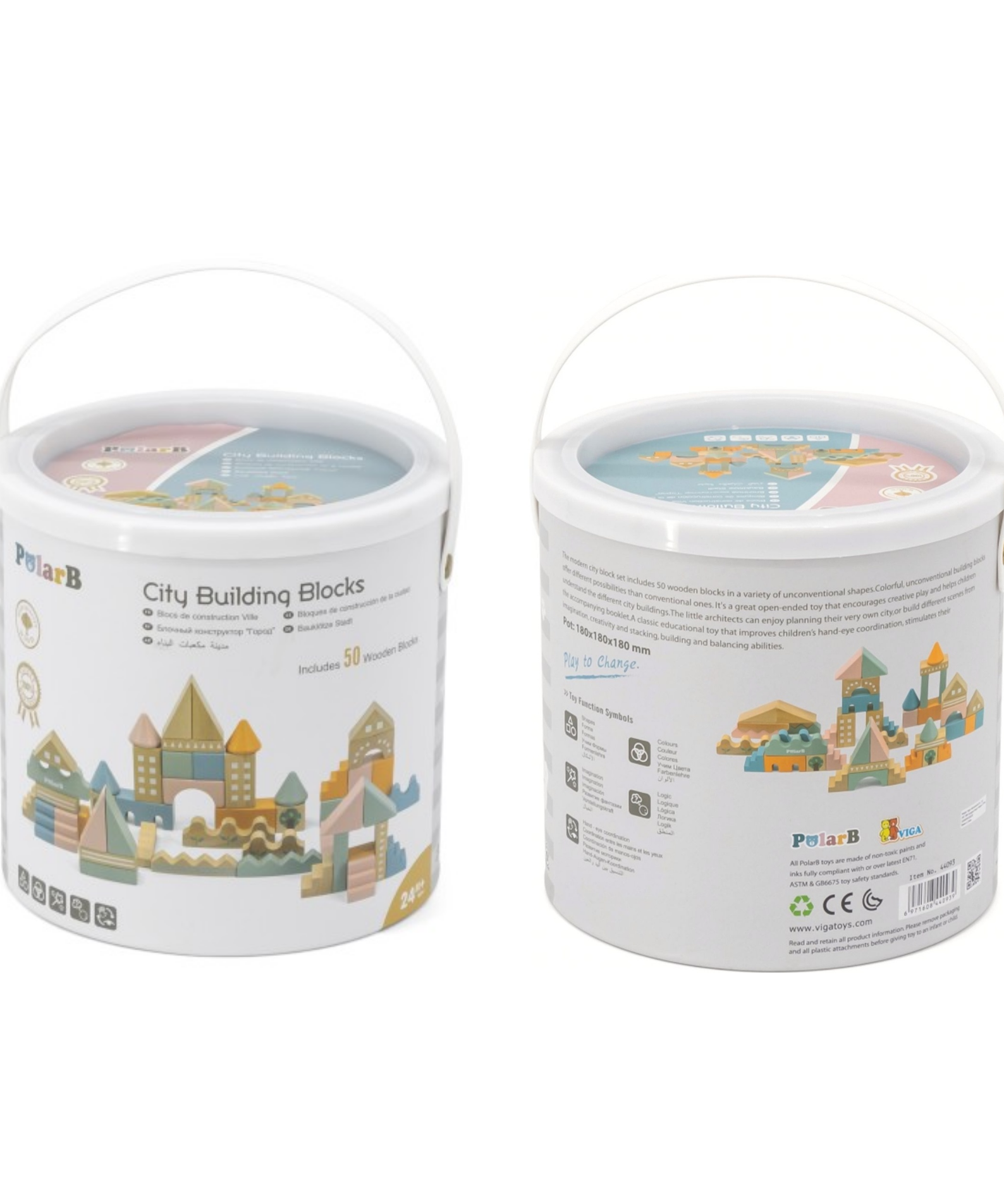 PolarB City Building Blocks Set for Toddlers, 60-Piece Wooden Construction Toy with Vehicles and Accessories, Educational and Imaginative Play for Ages 2 and Up