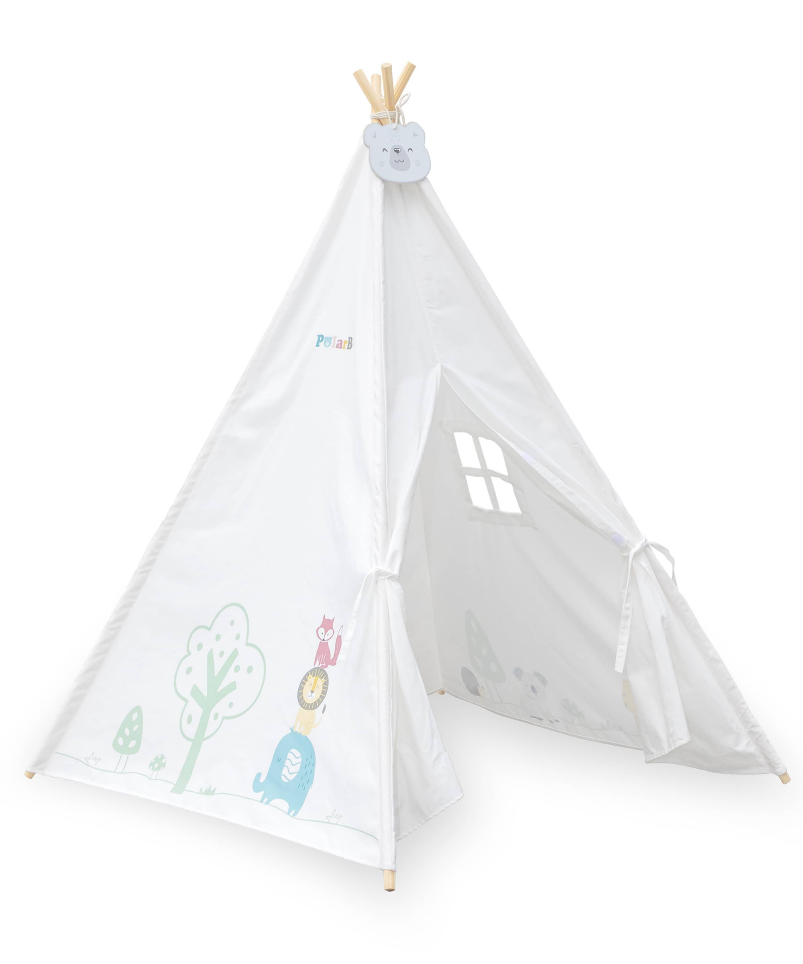 PolarB Teepee Tent for Kids, Cotton Canvas Indoor Playhouse with Wooden Poles and Blackboard, Easy Assembly, Ideal for Ages 3 and Up