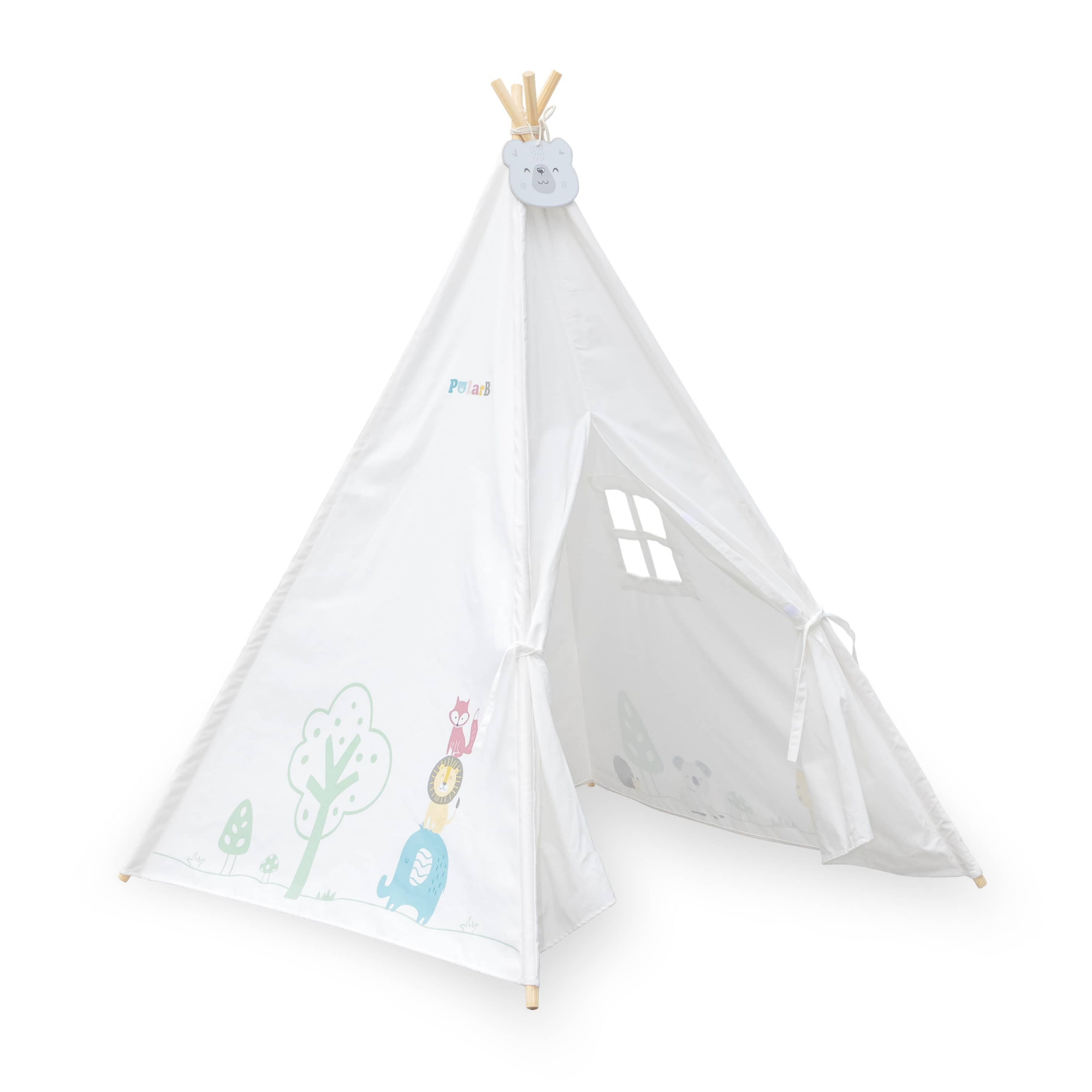 PolarB Teepee Tent for Kids, Cotton Canvas Indoor Playhouse with Wooden Poles and Blackboard, Easy Assembly, Ideal for Ages 3 and Up