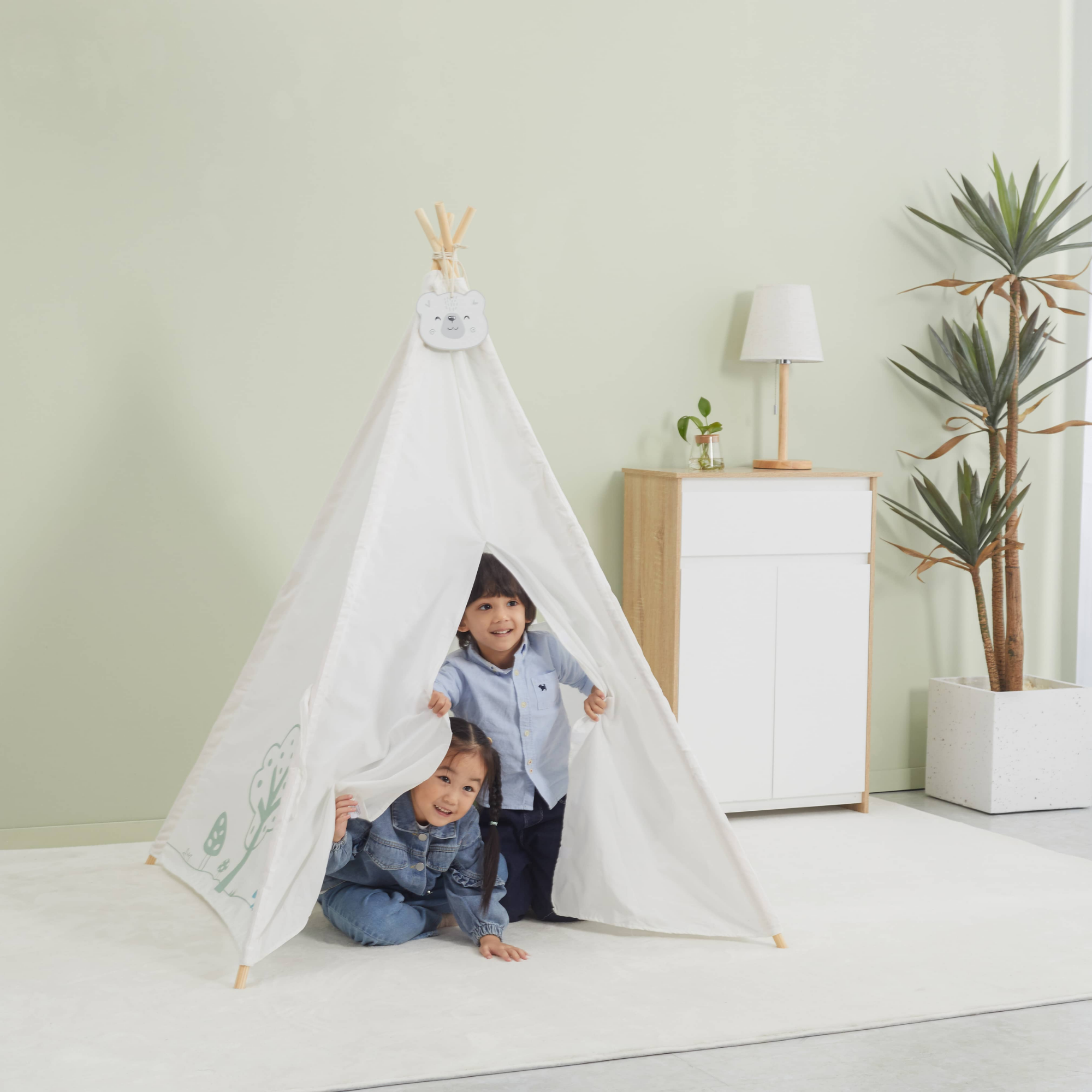 PolarB Teepee Tent for Kids, Cotton Canvas Indoor Playhouse with Wooden Poles and Blackboard, Easy Assembly, Ideal for Ages 3 and Up