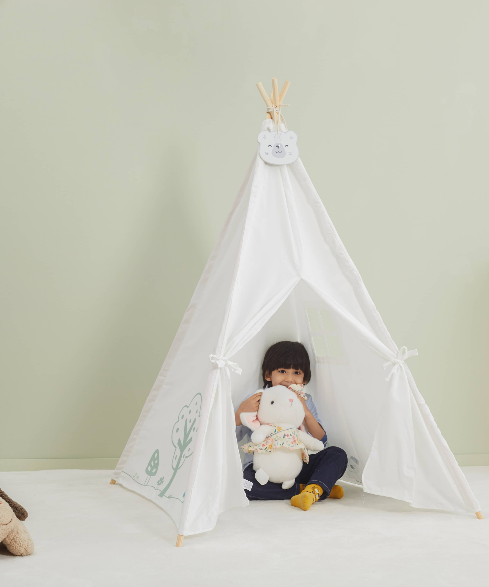 PolarB Teepee Tent for Kids, Cotton Canvas Indoor Playhouse with Wooden Poles and Blackboard, Easy Assembly, Ideal for Ages 3 and Up