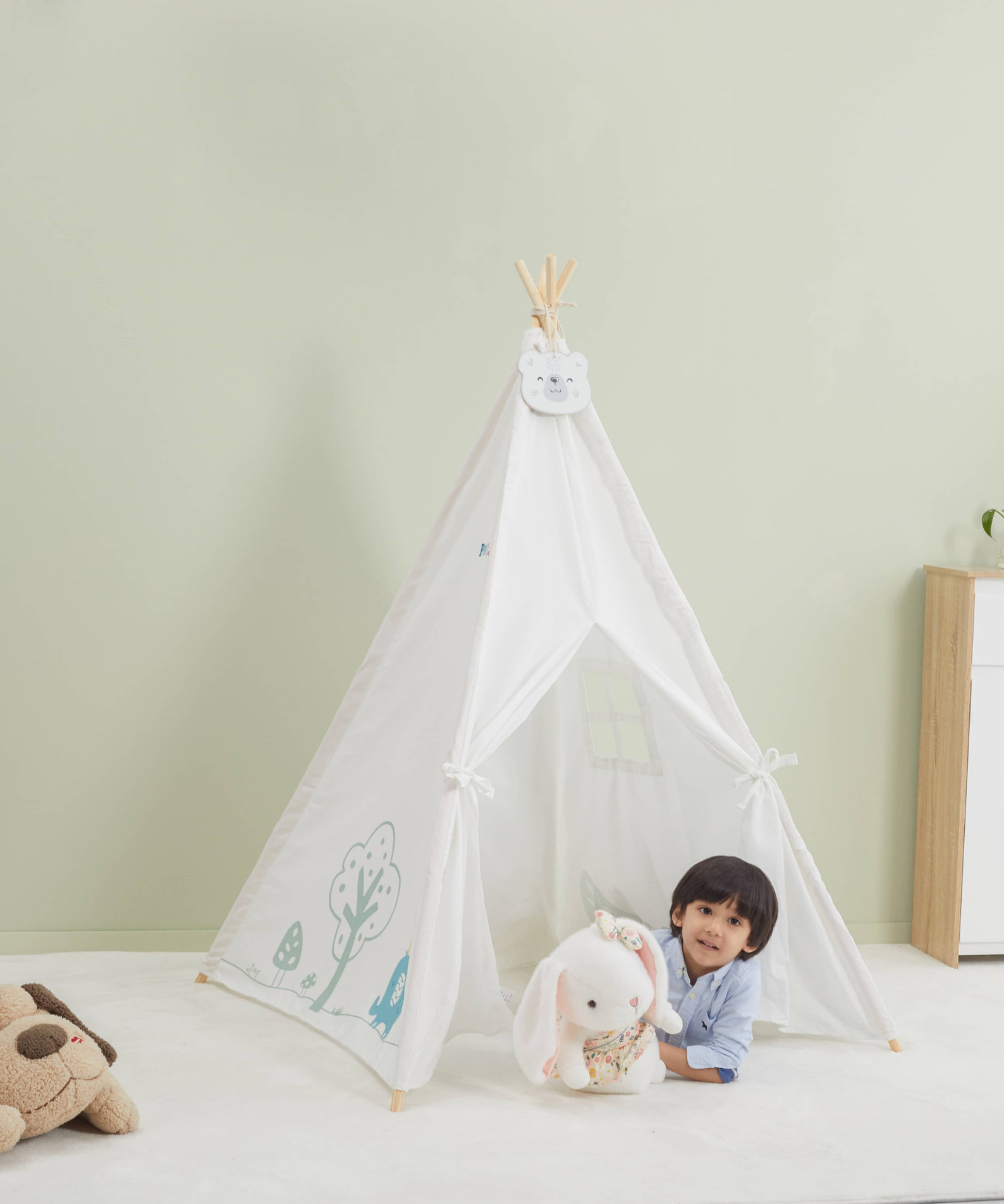 PolarB Teepee Tent for Kids, Cotton Canvas Indoor Playhouse with Wooden Poles and Blackboard, Easy Assembly, Ideal for Ages 3 and Up