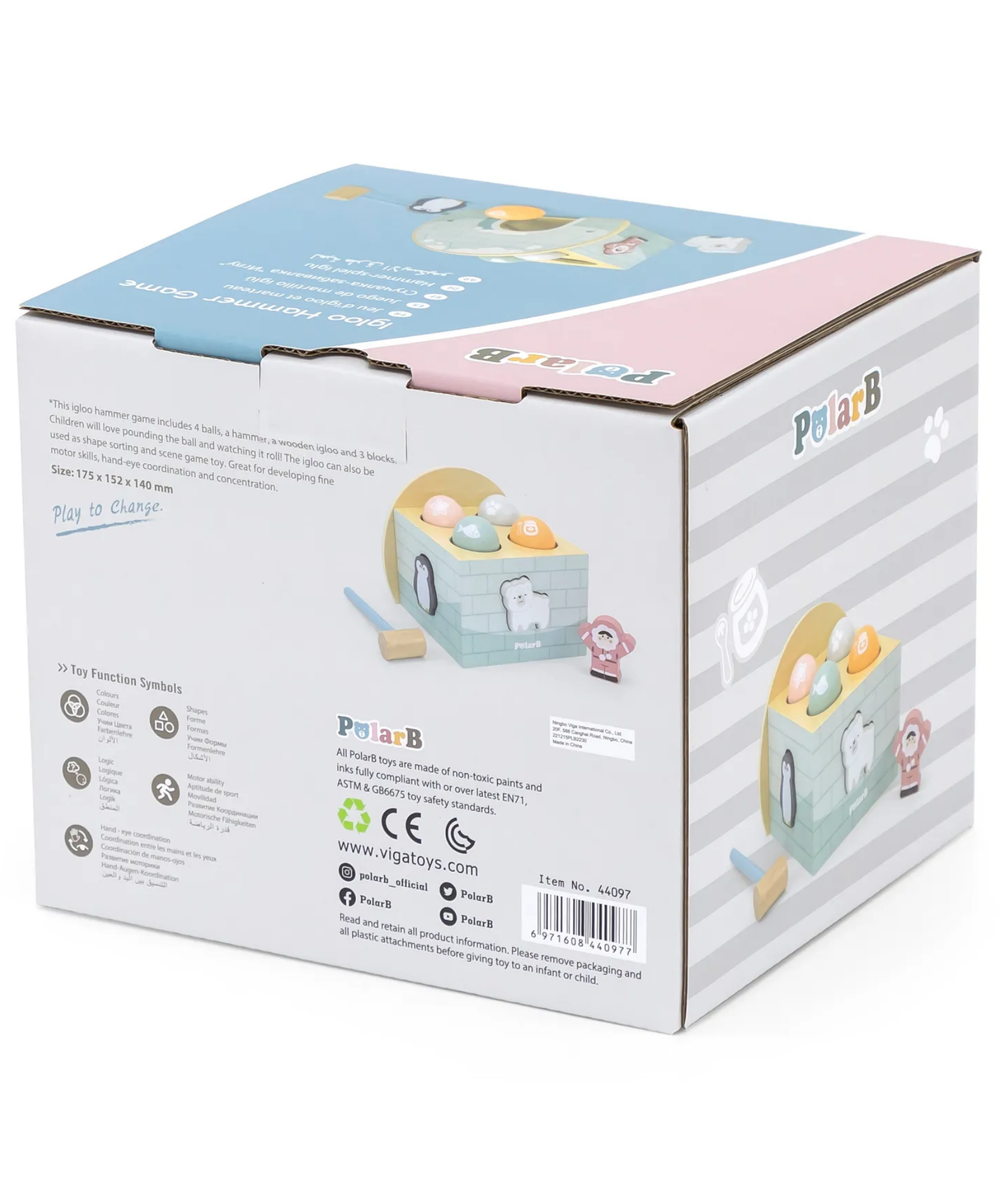 PolarB Igloo Pounding Hammer Game and Shape Sorter Toy for Toddlers, Wooden Activity Toy with Hammer, Balls and Characters, Encourages Fine Motor Skills, Age 18 Months and Up