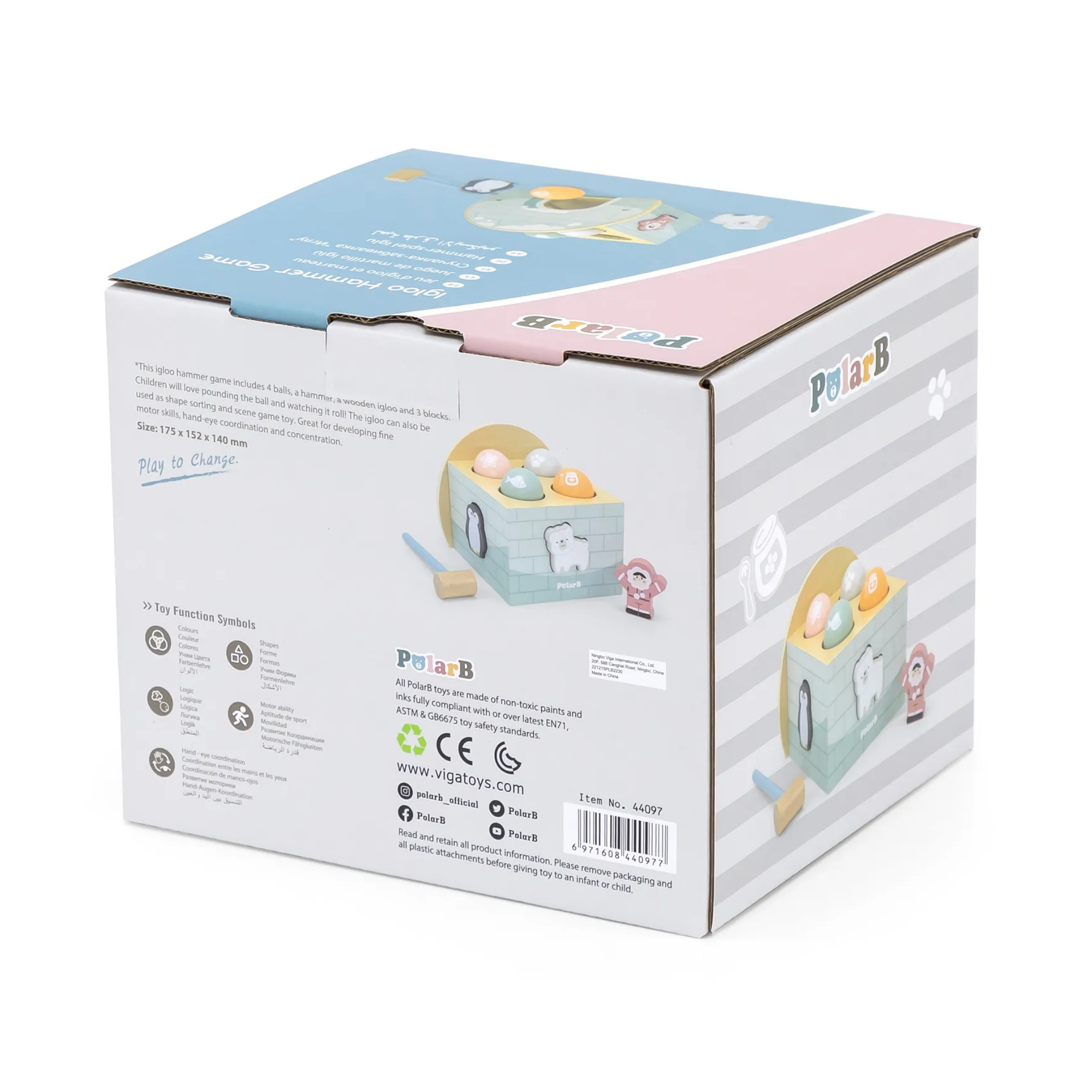 PolarB Igloo Pounding Hammer Game and Shape Sorter Toy for Toddlers, Wooden Activity Toy with Hammer, Balls and Characters, Encourages Fine Motor Skills, Age 18 Months and Up