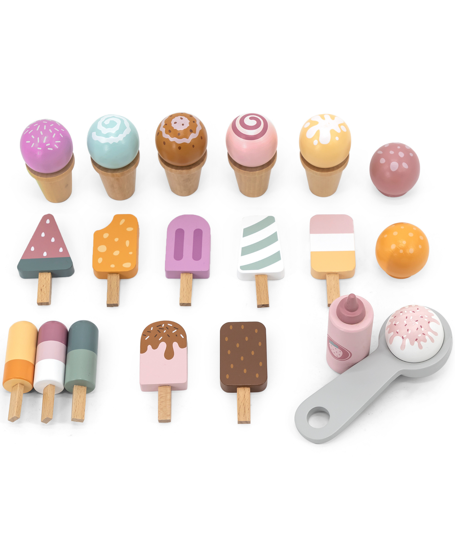 PolarB Wooden Ice Cream Cart, Large Pretend Play Trolley with Magnetic Scoop, Cones, Popsicles and Blackboard, Role Play Toy for Kids Ages 3+