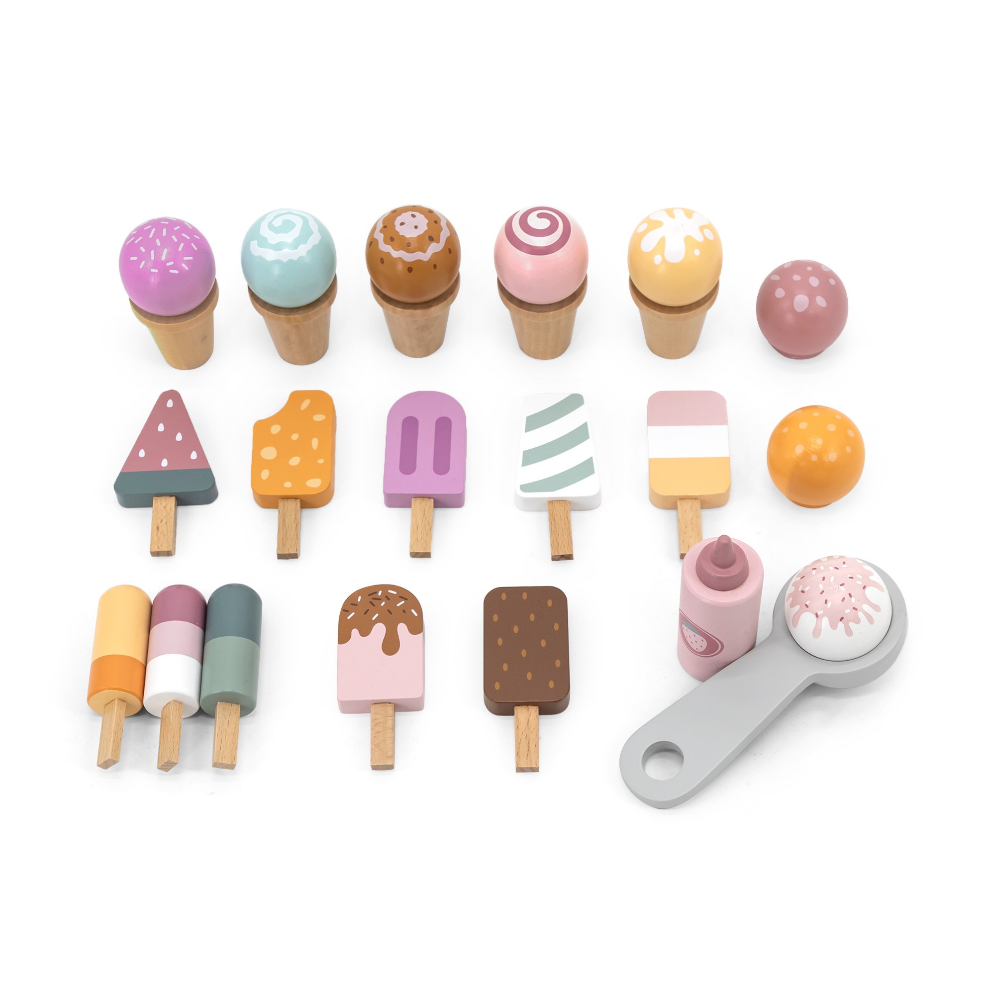 PolarB Wooden Ice Cream Cart, Large Pretend Play Trolley with Magnetic Scoop, Cones, Popsicles and Blackboard, Role Play Toy for Kids Ages 3+