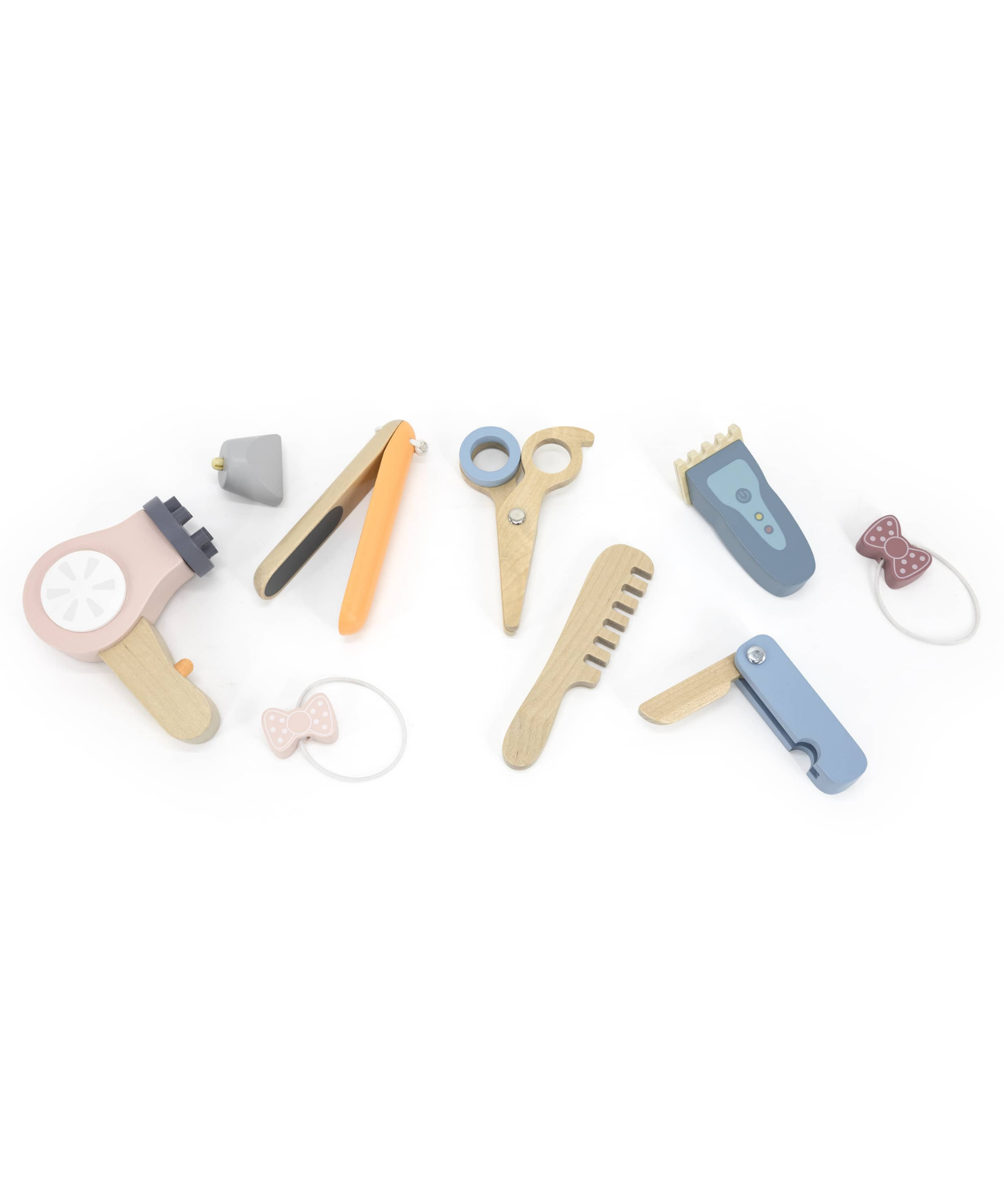 PolarB Wooden Hair Dressing Set for Kids, Pretend Play Hairdresser Toy with Adjustable Belt, Scissors, Comb, Dryer and Accessories, Age 3 and Up