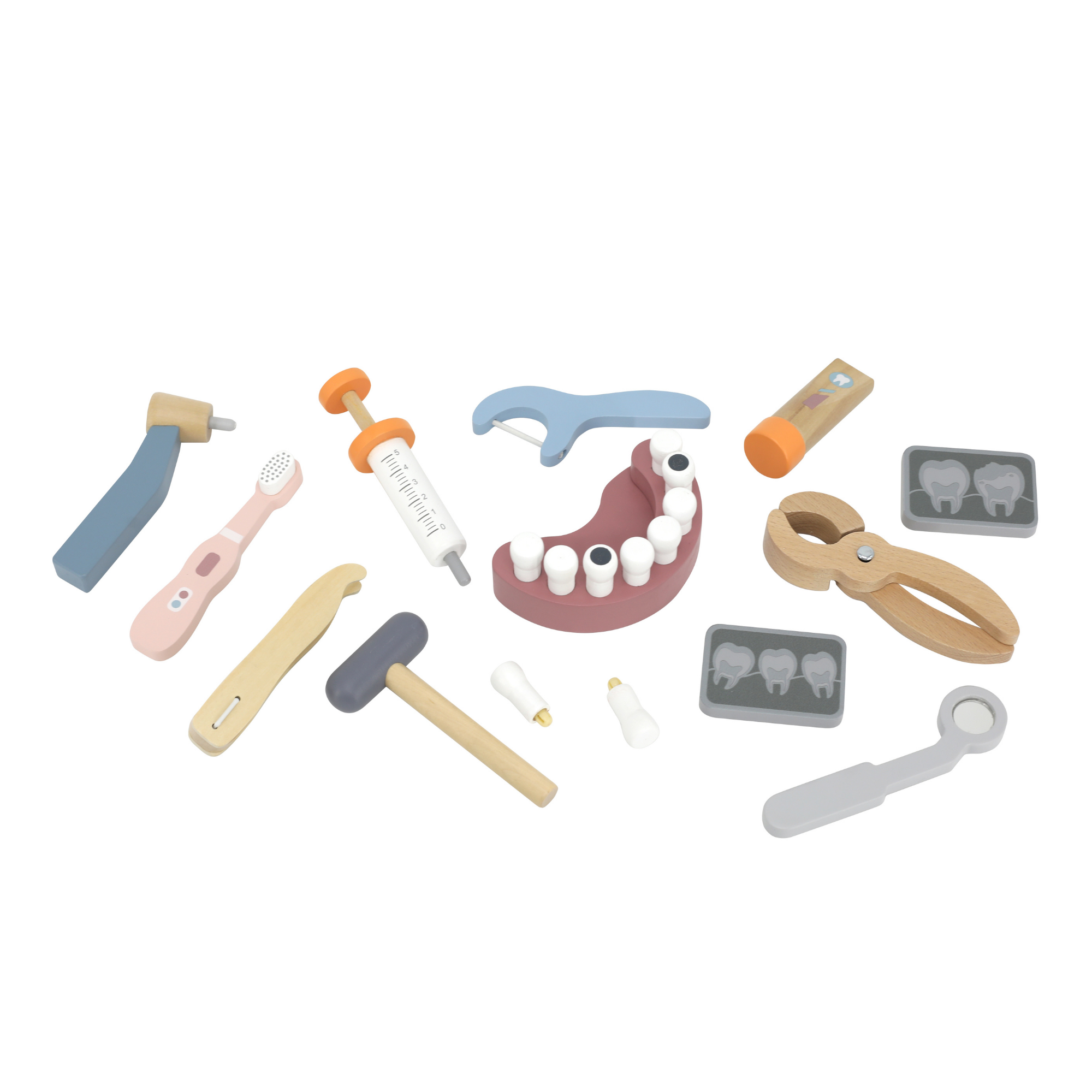 PolarB Wooden Dentist Set for Kids Ages 3 and Up  Roleplay Toy with Removable Teeth, Dental Tools, and Carrying Case
